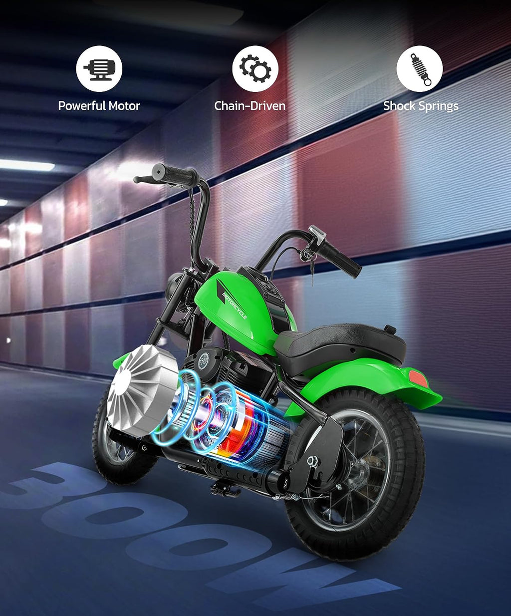 ELEMARA Electric Dirt Bike, 15 mph & 150lb Max, 24V Ride on Toy for Big Kids w/LED Lights & Power Display,Chain-Driven Motor,Twist-Grip Throttle, Shock Springs,Handbrake,12' Air-Filled Tires-Green
