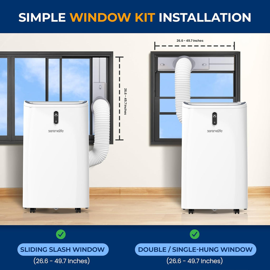 SereneLife Portable Air Conditioner, 14000 BTU (ASHRAE) Compact Home A/C Cooling Unit with Built-in Dehumidifier and Fan Modes, Energy Efficient 400 Sq. Ft. Coverage, Includes Window Mount Kit (White)