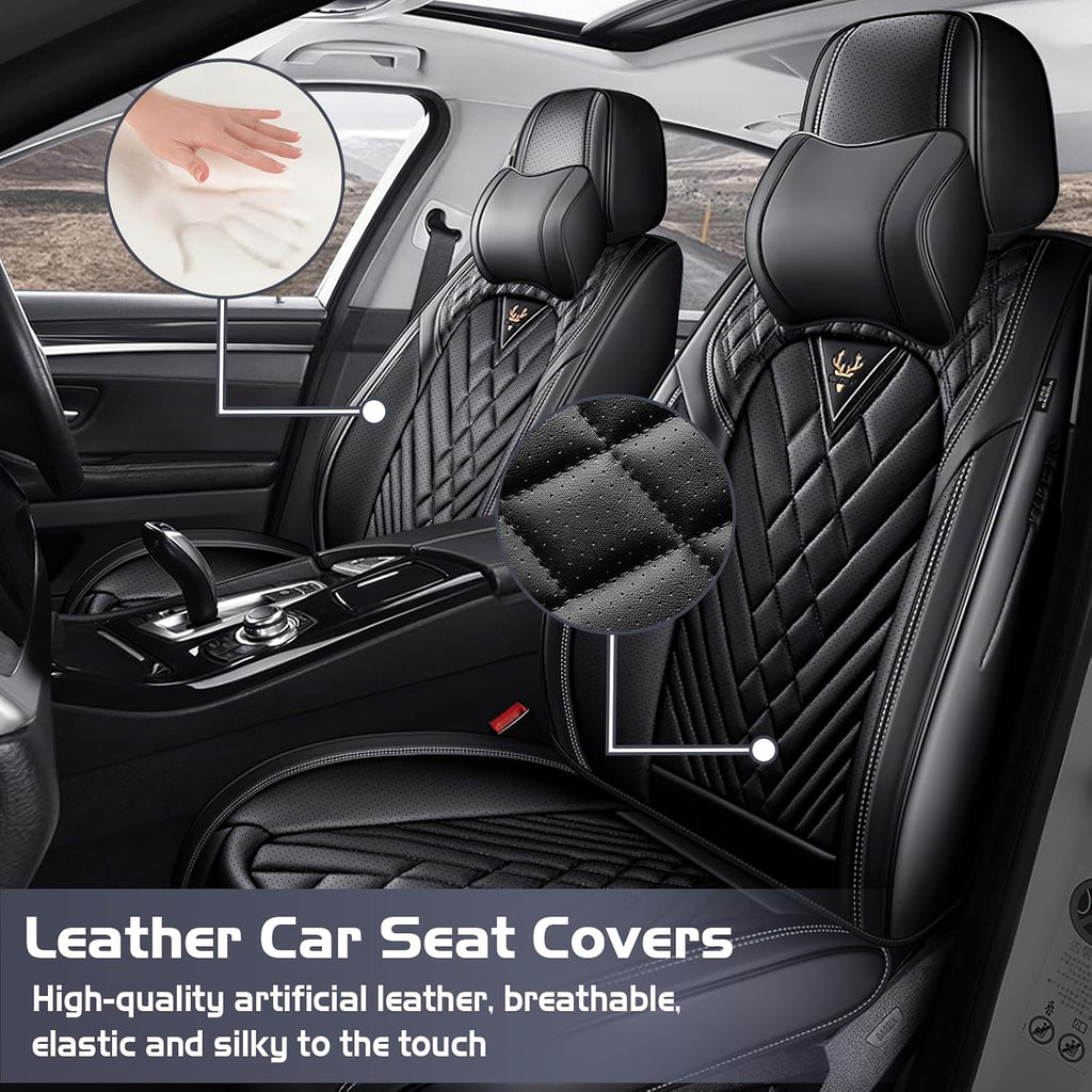 Car Seat Covers for Honda Pilot 2003-2026, Waterproof Nappa Leather Front Seat Cover with Headrests, Anti-Slip and Comfortable Automotive Seat Protector&Accessories(Black)