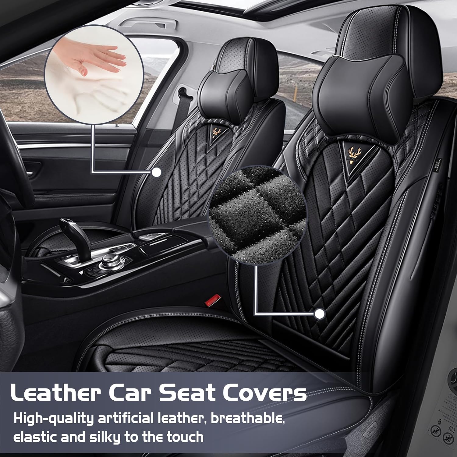 Car Seat Covers for Kia Sportage 2002-2026, Waterproof Nappa Leather Full Set Seat Cover with Headrests, Anti-Slip and Comfortable Automotive Seat Protector&Accessories(Black)