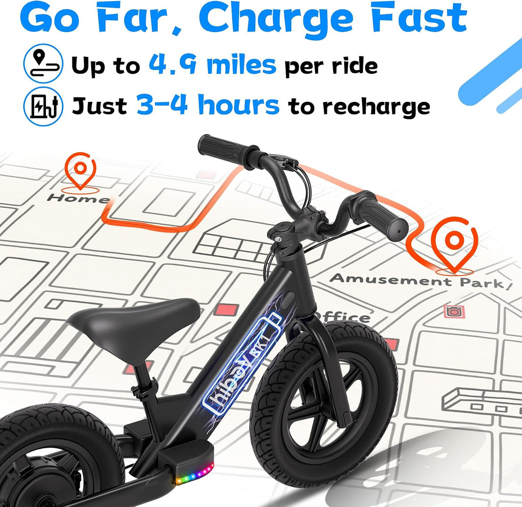 Hiboy Electric Balance Bike for Kids, 12-Inch Tires, 5.6/9 mph, Adjustable Seat, Up to 4.9 Miles, Electric Bike for Kids Ages 3–5