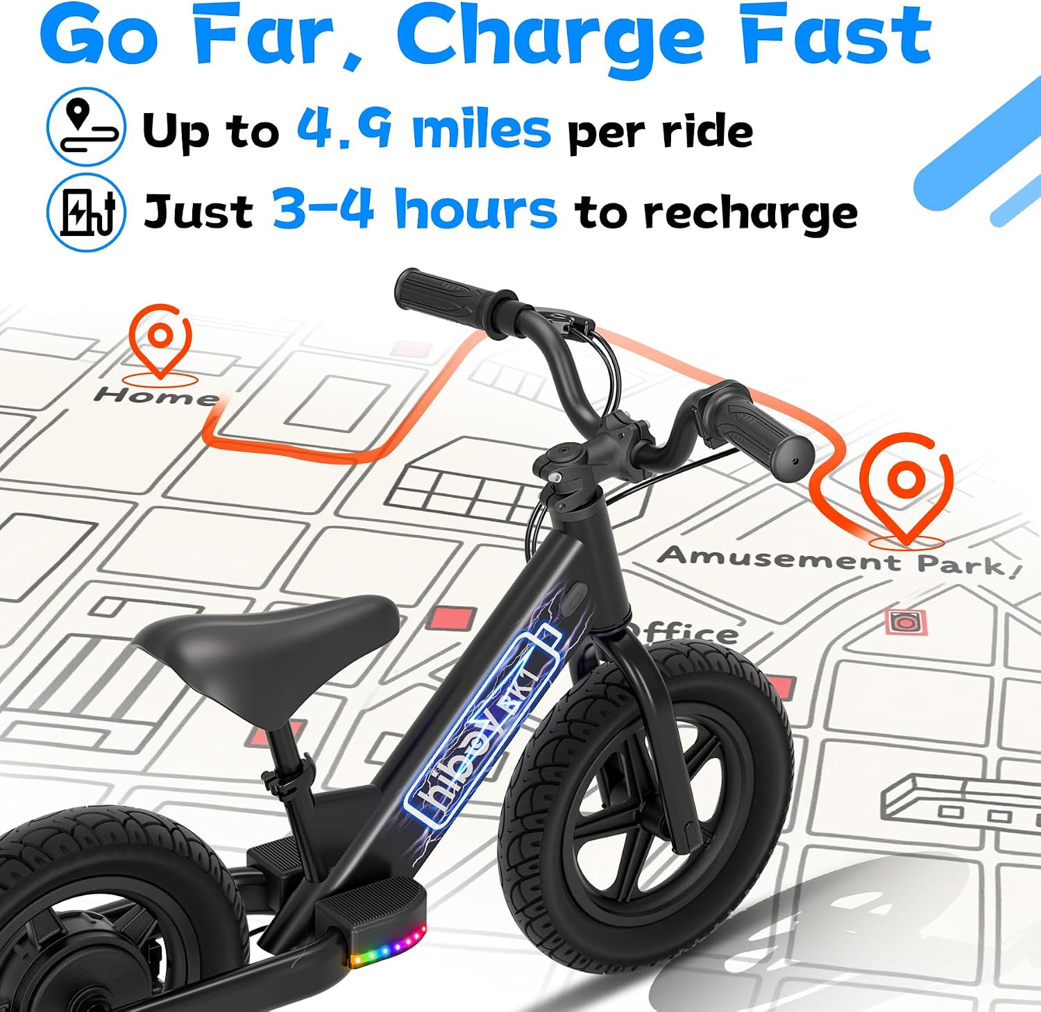 Hiboy Electric Balance Bike for Kids, 12-Inch Tires, 5.6/9 mph, Adjustable Seat, Up to 4.9 Miles, Electric Bike for Kids Ages 3–5