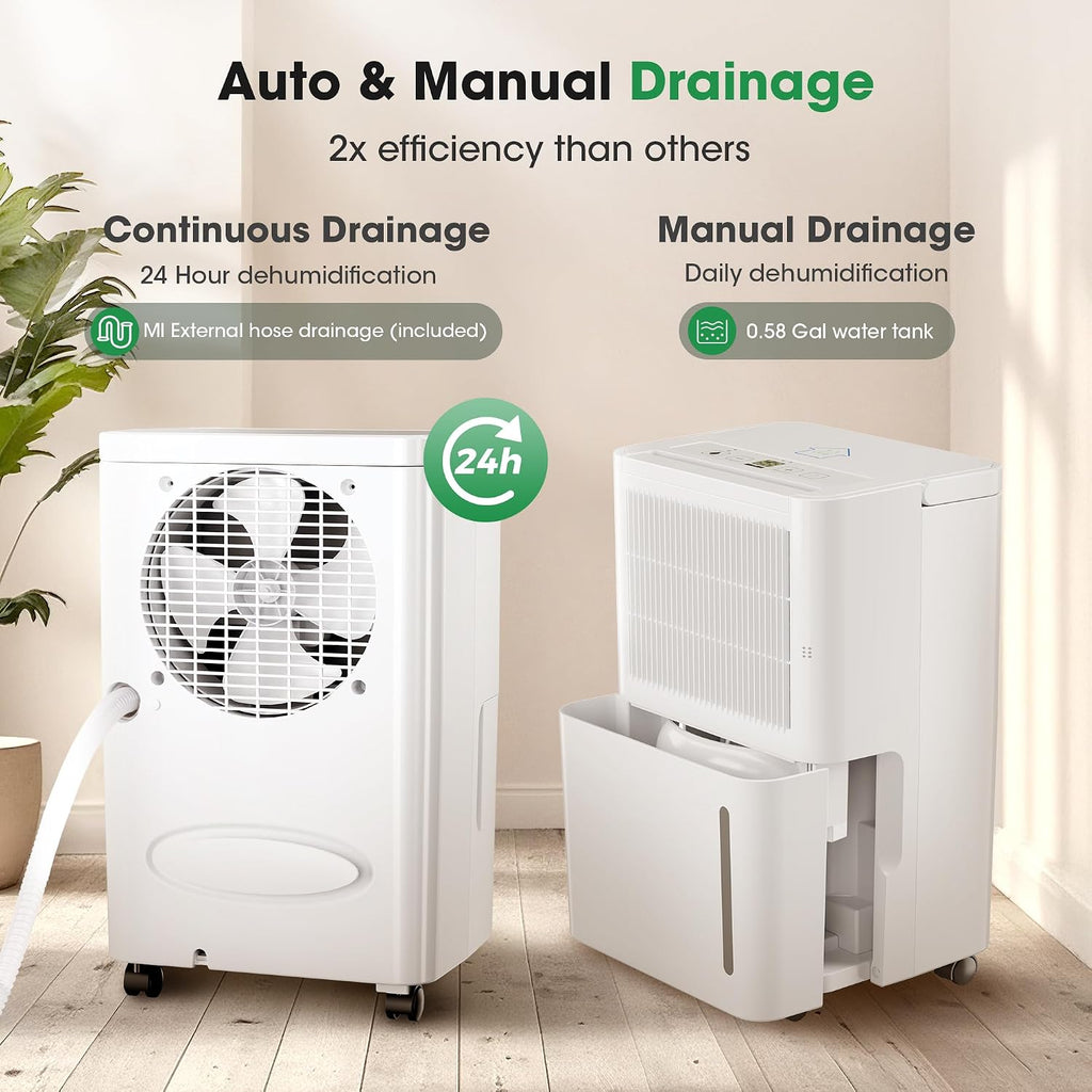 2,500 Sq.Ft Dehumidifier for Basement with Drain Hose, 30 Pint Dehumidifiers for Home with 3 Modes, Smart Humidity Control & Display, 24HR Timer, Auto Defrost for Large Room, Bathroom,Bedroom