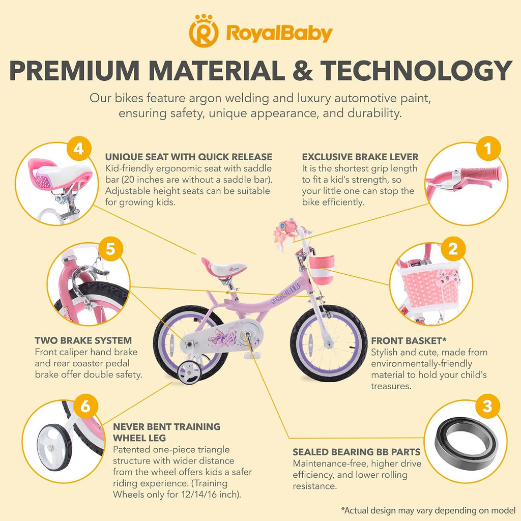 Royalbaby Princess Girls Kids Bike 12 14 16 18 20 Inch Children Bicycle with Basket for Age 3-12 Years
