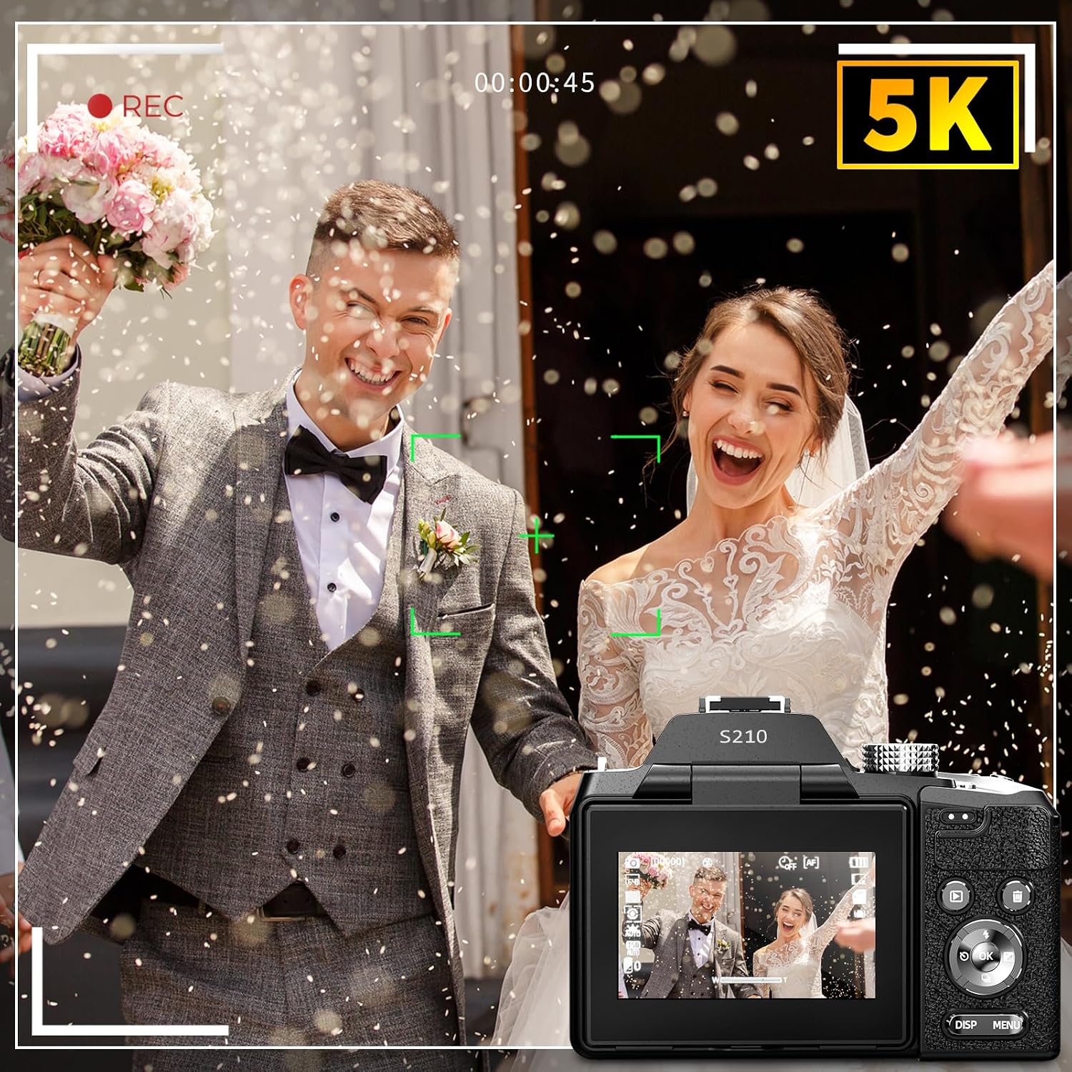 NBD 64MP Digital Cameras for Photography,5K Vlogging Cameras for YouTube,16X Optical Zoom Travel Point and Shoot Digital Cameras Fotograficas with 180°Flip Screen,58mm UV Lens,2 Batteries（Black）