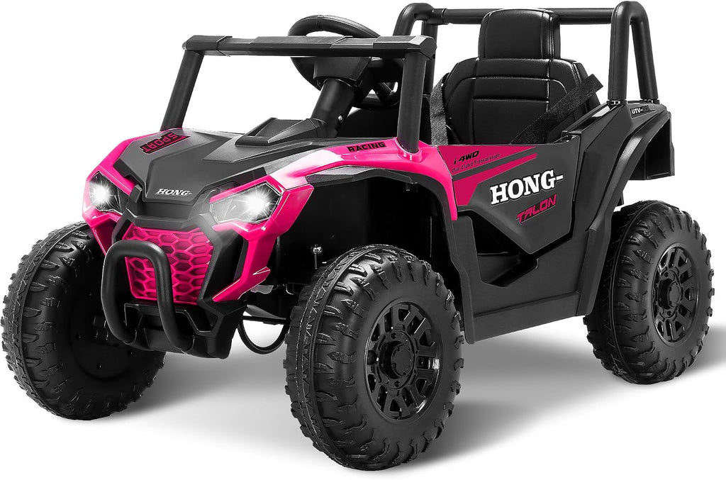 12V Kids Electric Car, Ride on Car Truck with Remote Control, LED Lights, 3 Speed Adjustable, Music, Safety Belt, Soft Start, Horn, Ride on Toys for Toddlers Boys Girls 3-6, Pink