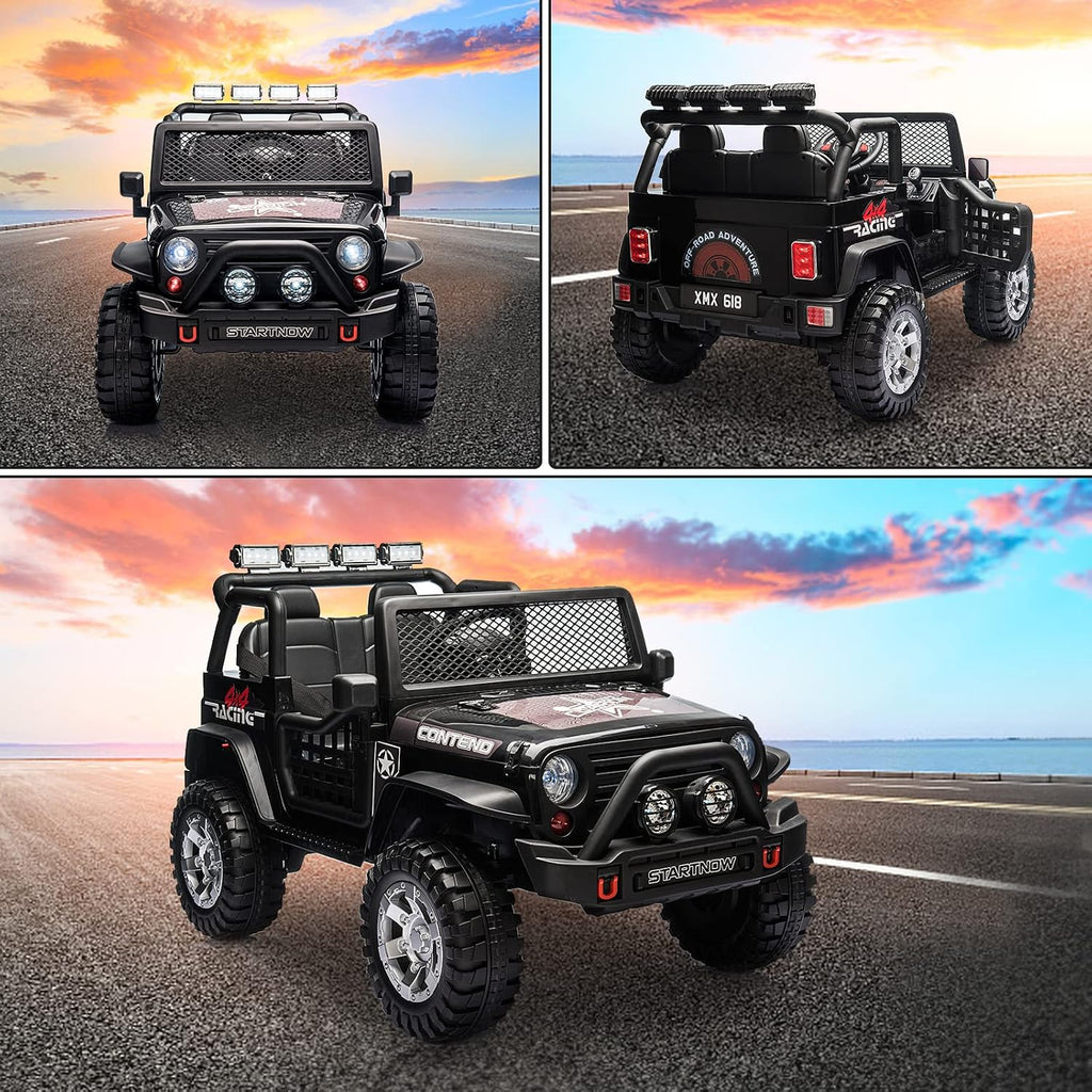 SEHOMY 2-Seater Kids Electric Car, 12V Truck Power Wheels with Remote Control - 110LBS Max Load, 19'' Wide Seat, Spring Suspension, Music, Battery Powered Kids Ride on Car Black Vehicles for Boy Girl