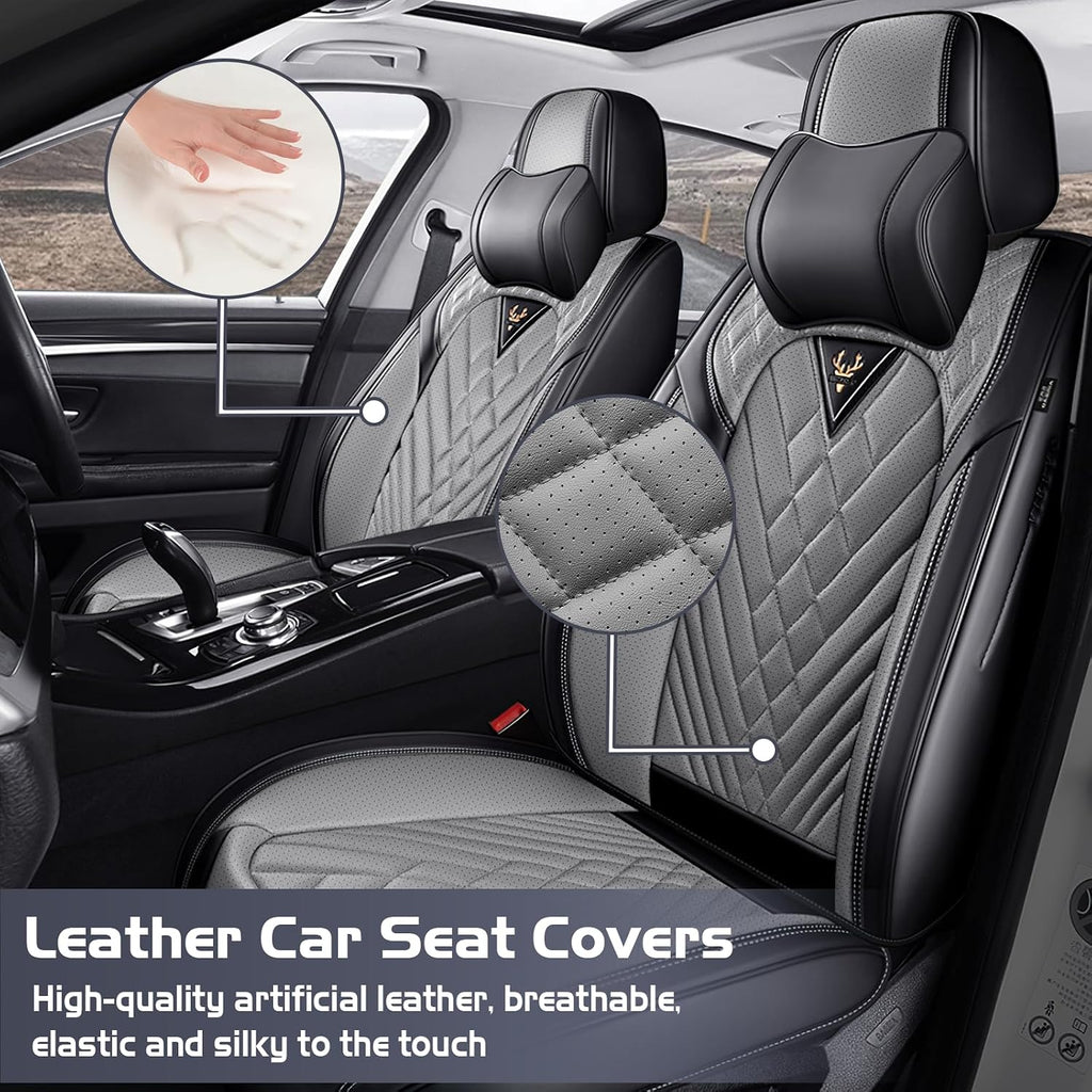 Car Seat Covers for Honda Ridgeline 2006-2026, Waterproof Nappa Leather Front Seat Cover with Headrests, Anti-Slip and Comfortable Automotive Seat Protector&Accessories(Black Gray)