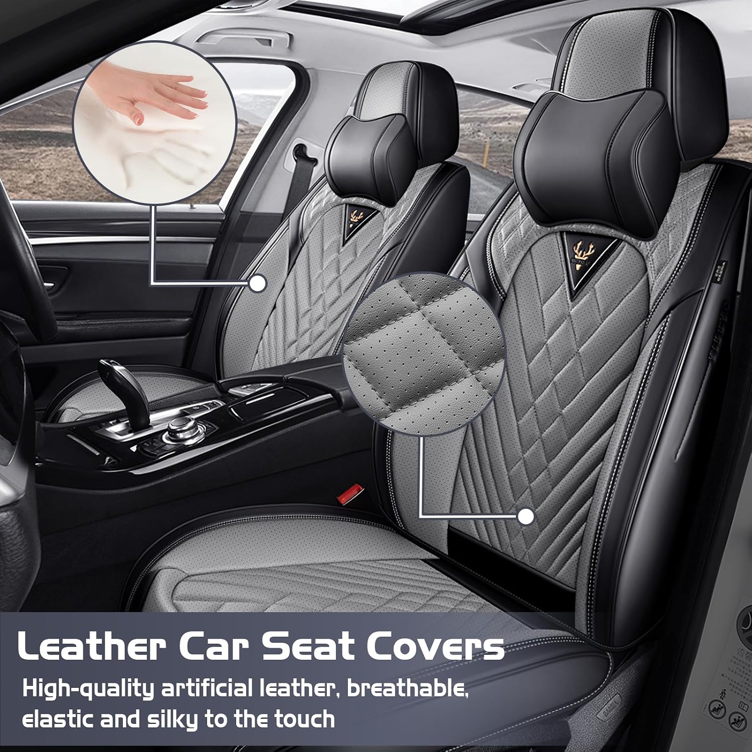 Car Seat Covers for Lexus TX 350 2024-2026, Waterproof Nappa Leather Full Set Seat Cover with Headrests, Anti-Slip and Comfortable Automotive Seat Protector&Accessories(Black Gray)