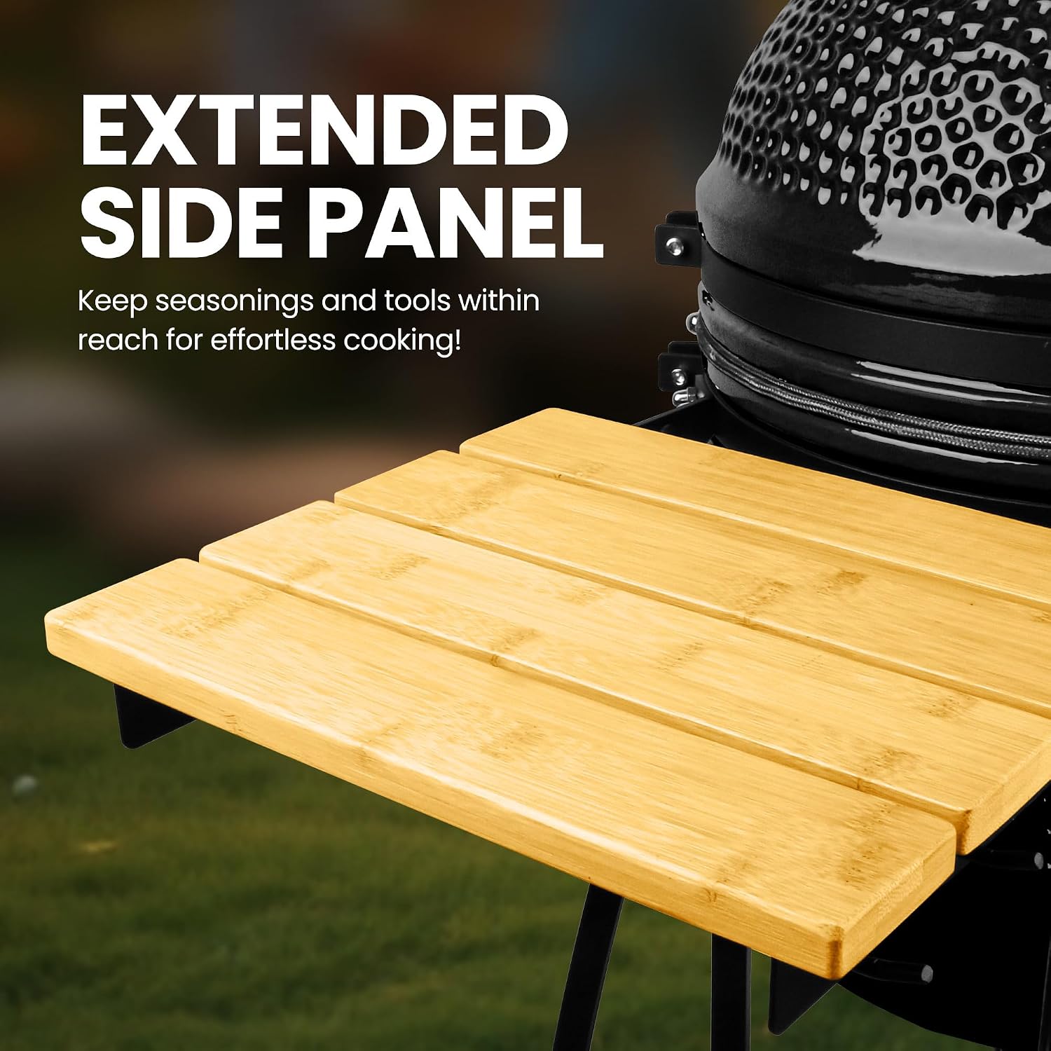 London Sunshine 15-inch Ceramic Kamado Charcoal BBQ Grill & Smoker with Locking Casters, Foldable Side Shelves, Stainless Steel Grates, and Tall Stand (Black)
