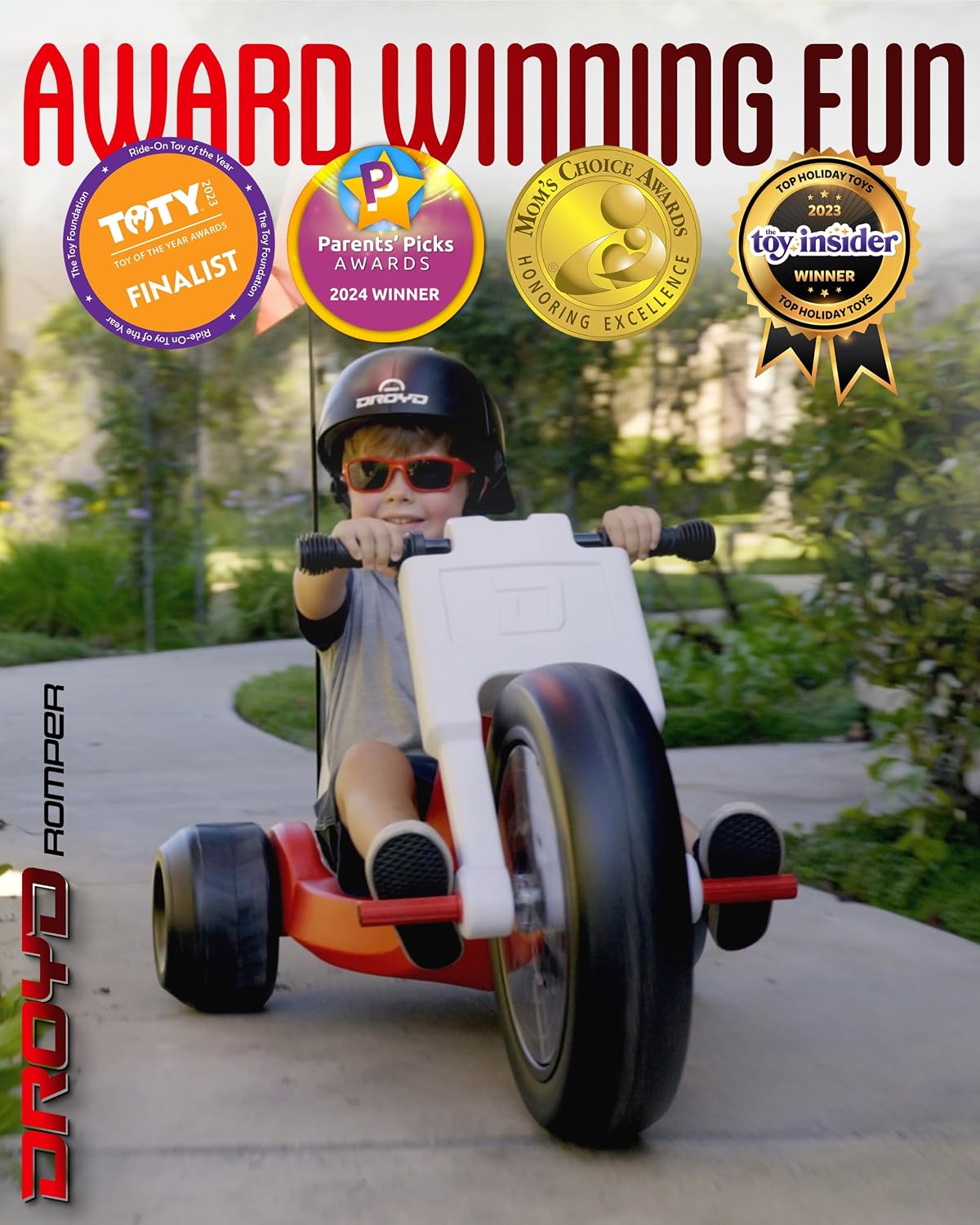 Droyd Romper Electric Tricycle for Kids 3+ Years, 24V Toy 3-6 MPH Max Speed & 45 Mins Max Long Lasting, Parental Speed Control Safe Trike with Adjustable Seat & LED Lights for Kids Gifts
