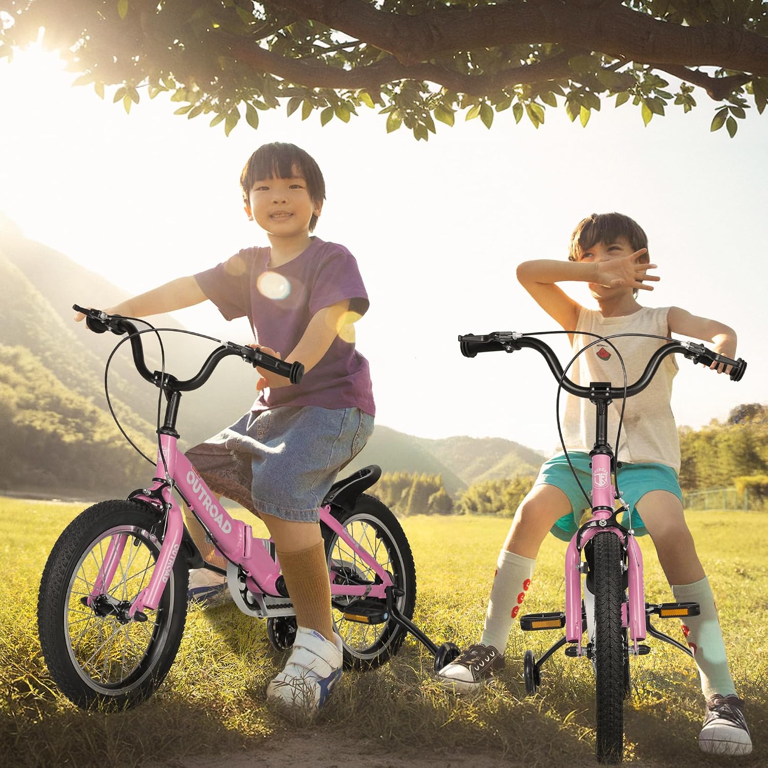 SUNCROWN Kids Bike, 14 16 18 Inch Children Bicycle, Foldable Toddler Bike for Boys & Girls Age 3-10 Years with Flash Lighting Training Wheel