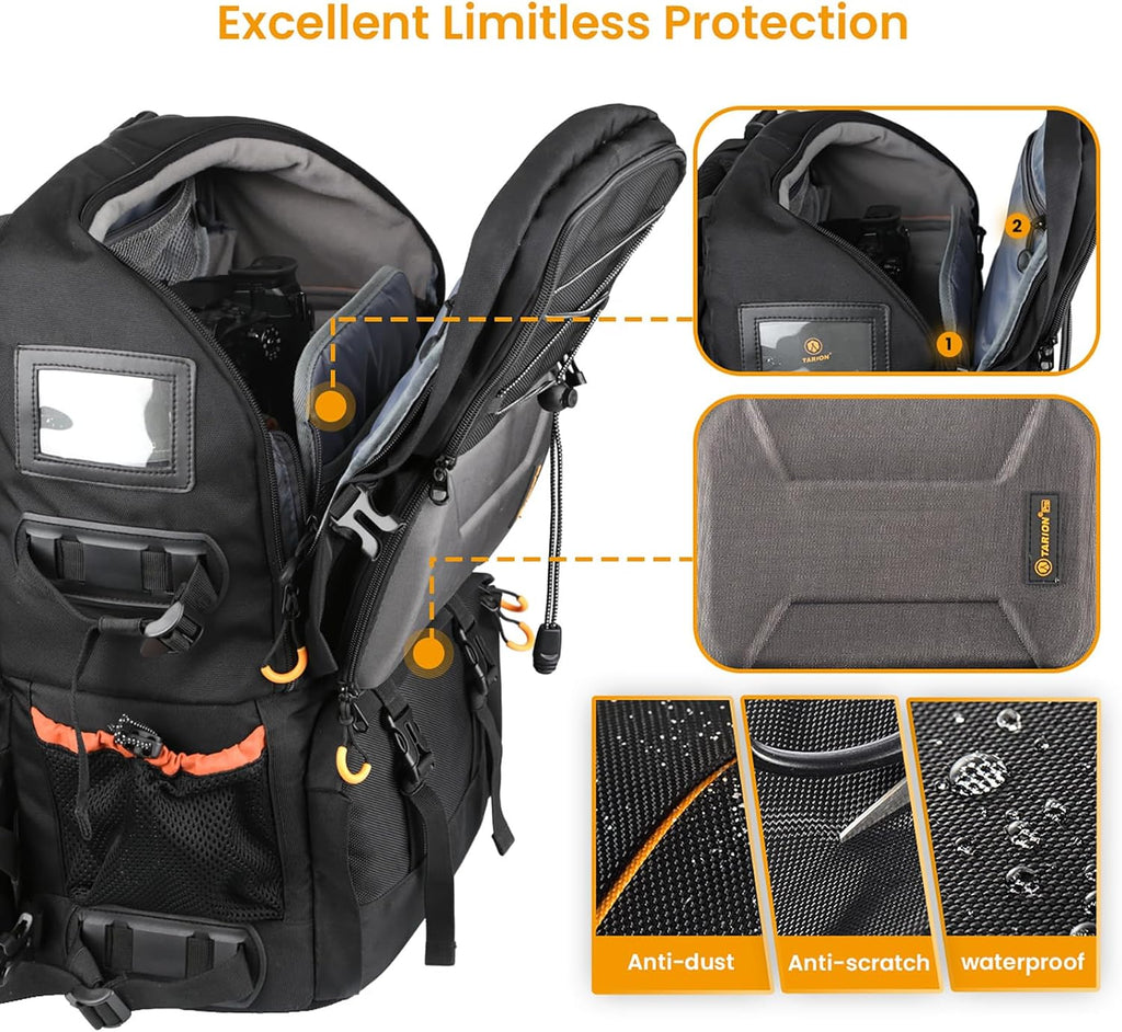 TARION 27L Extra Large Camera Backpack - 2 in 1 Professional Camera Bags for Photographers with 15.6' Laptop Compartment & Waterproof Raincover & Tripod Holder (PB01)