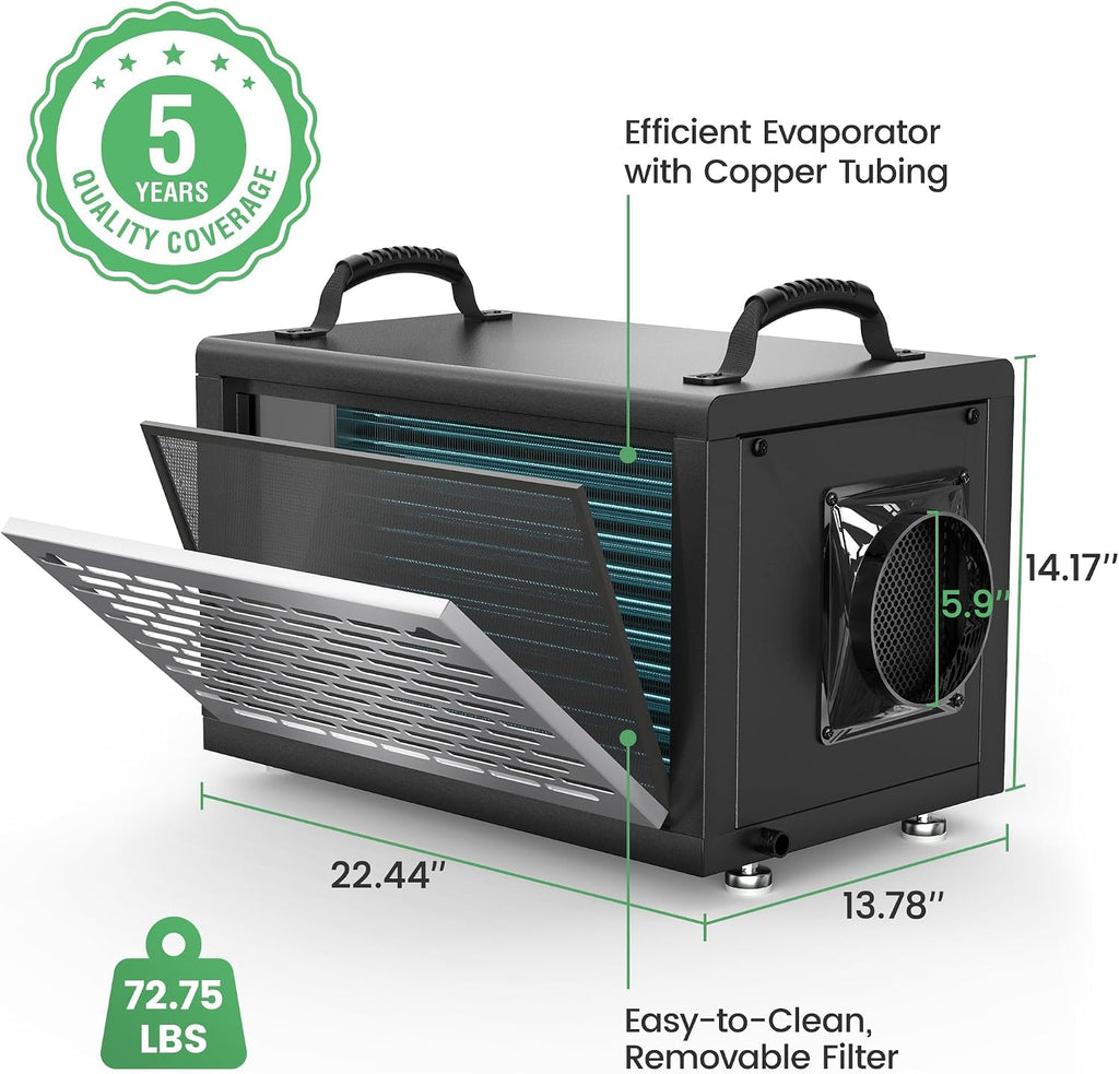 Waykar 130 Pints Energy Star Most Efficient Commercial Dehumidifier with Pump and Drain Hose for Crawl Spaces, Basements, Ducted Industrial Use, and Water Damage Unit - 5-Year Quality Coverage
