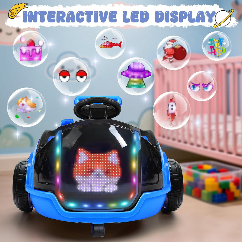 ANPABO 3-in-1 Electric Push Ride On Car, 12V Kids Ride On Toy w/Remote Control, 360° Spin, LED Display, 5-Point Safety Belt, Colorful LED Light, Music Player, Push Car for Toddler Ages 1-3 (Blue)