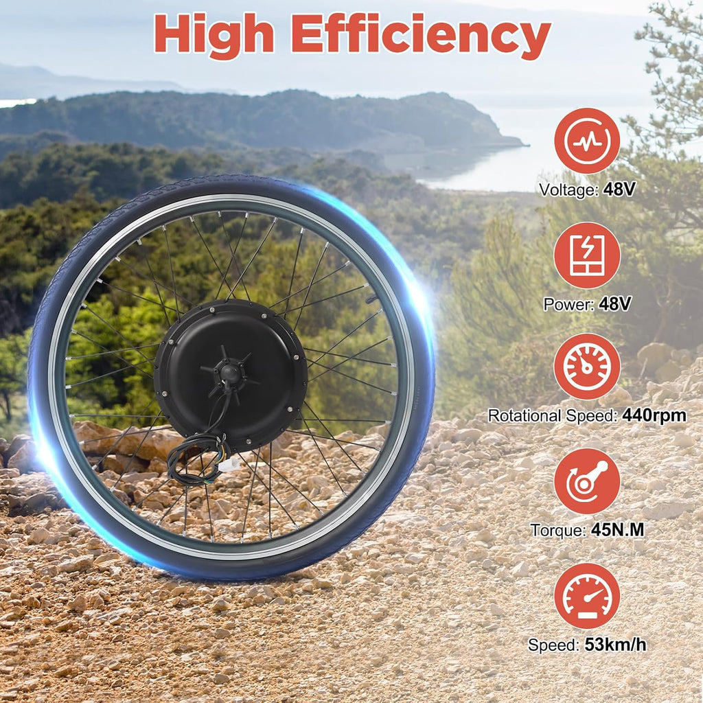 Electric Bike Conversion Kit, 48V 1000W 26' Rear Wheel Powerful Motor E-Bike Conversion Kit w/Thumb Throttle & Pedal Assistant Sensor, E-Bike Hub Motor Conversion Kit for 26 Inch Bike