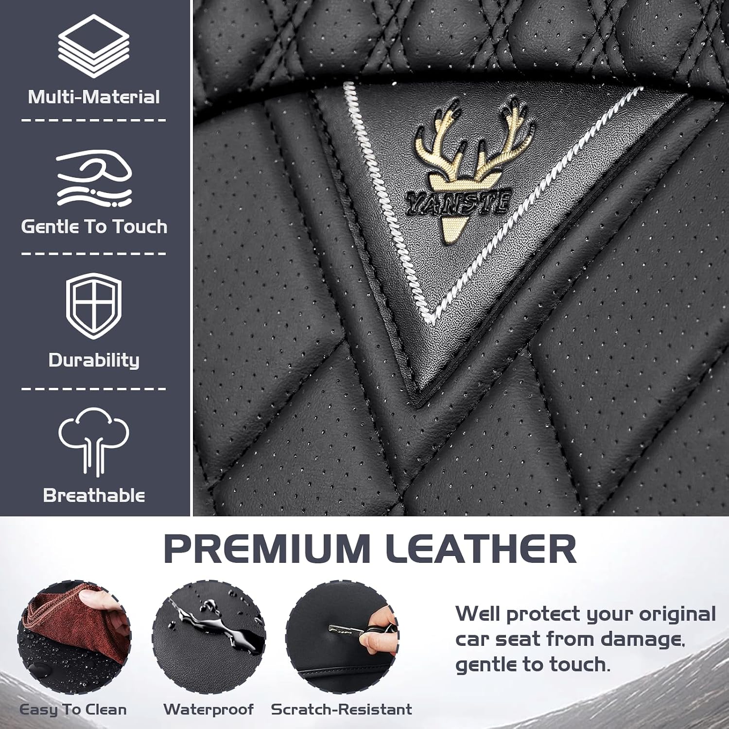 Car Seat Covers for Buick Enclave 2008-2026, Waterproof Nappa Leather Front Seat Cover, Anti-Slip and Comfortable Automotive Seat Protector&Accessories(Black)