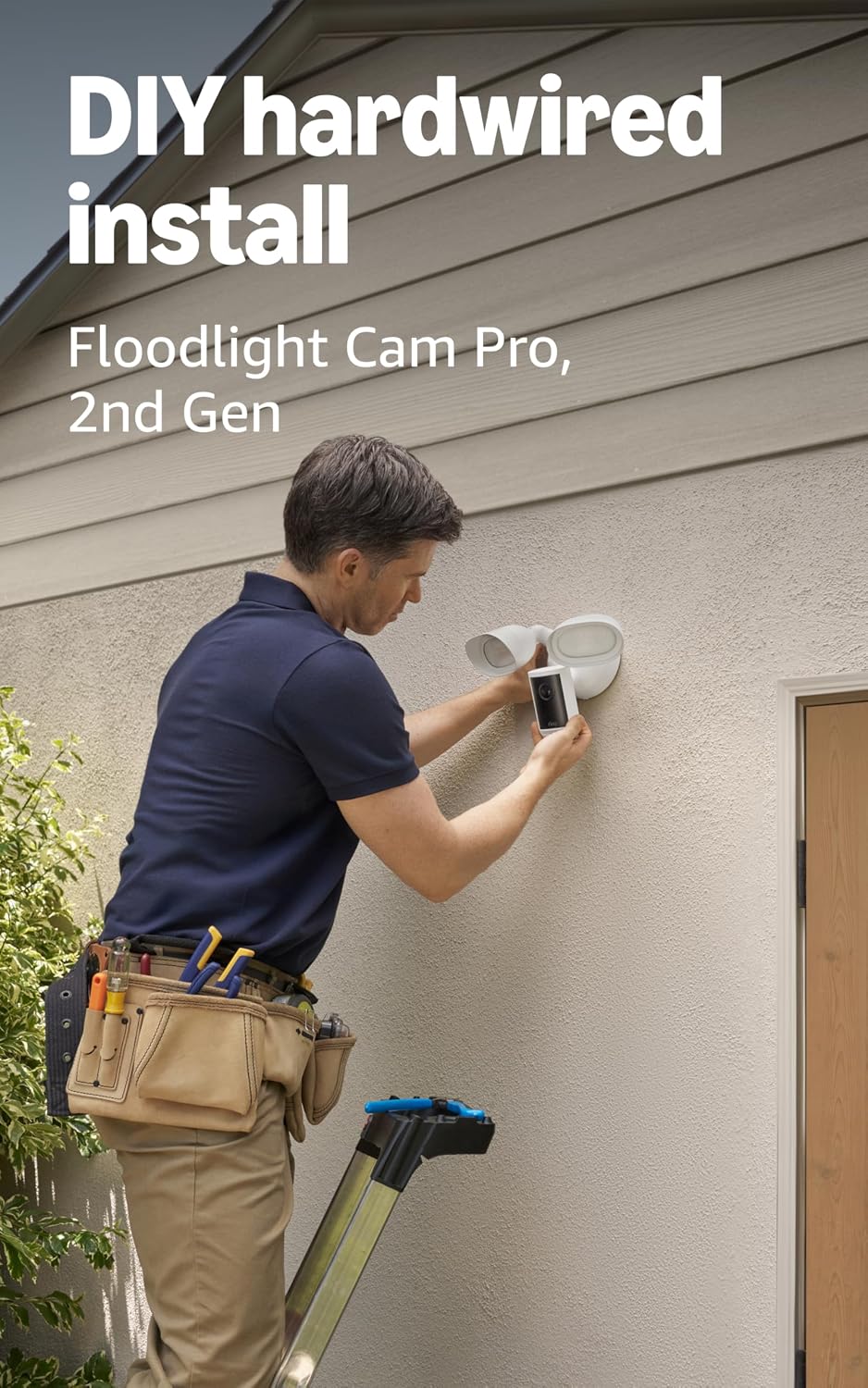 Ring Wired Doorbell Pro (Newest Model), Deep Silver with Floodlight Cam Pro (Newest Model), White