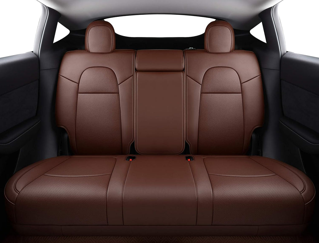 Custom Fit for Tesla Model Y 7 Seater Version the First and Second Row Car Seat Cover Original Synthetic Napa Leather Protector for 2020 2021 2022 2023 2024 (7 Seat 2 Rows Napa Brown)