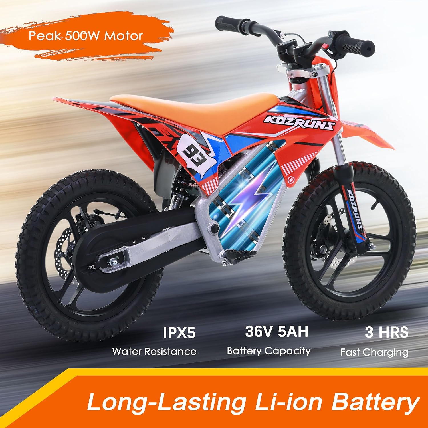OLALA 36V Electric Dirt Bike for Kids 4-8, 350W Brushless Motor with 3-Speed Control, 18.6 MPH Max Speed, 14' Off-Road Tires Motorcycle, for Boys & Girls, Orange
