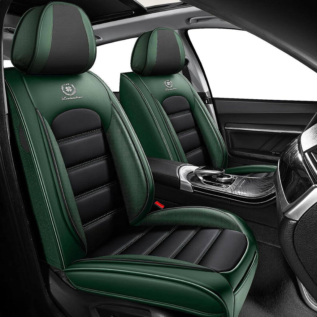 Car Seat Covers for Chevrolet Chevy Avalanche 2007-2013, Leather Auto Seat Cover Luxury Cushions Waterproof Seat Protectors (Black&Green,Front Set)