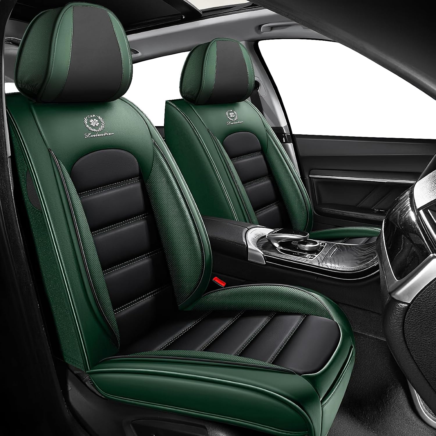 Car Seat Covers for Chevrolet Chevy Avalanche 2007-2013, Leather Auto Seat Cover Luxury Cushions Waterproof Seat Protectors (Black&Green,Front Set)