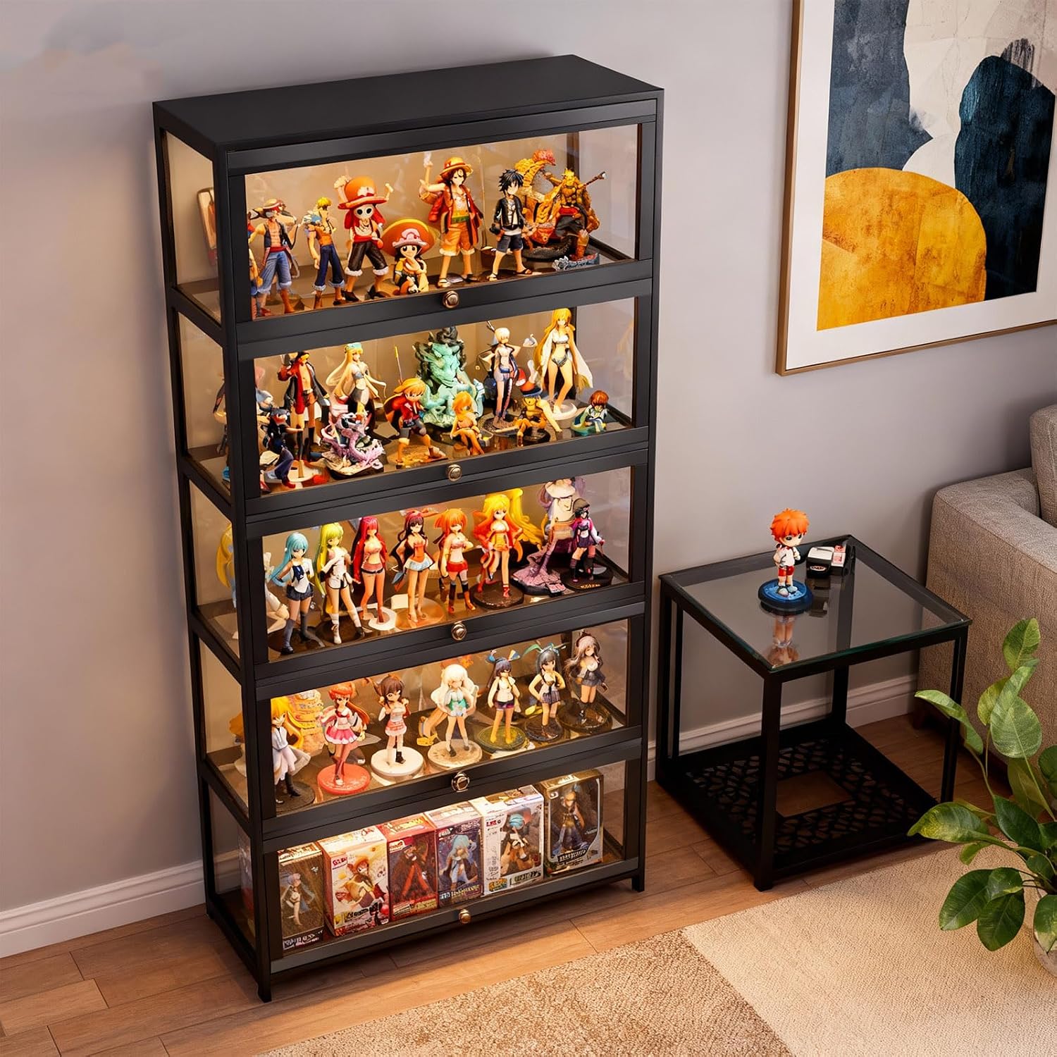 Display Cabinet with Acrylic Glass Doors 5-Tier Curio Cabinet - Collectibles Toy Organizers Rack & Display Shelf - Bookcase for Home Office Playroom Living Room Books Toys (Black)