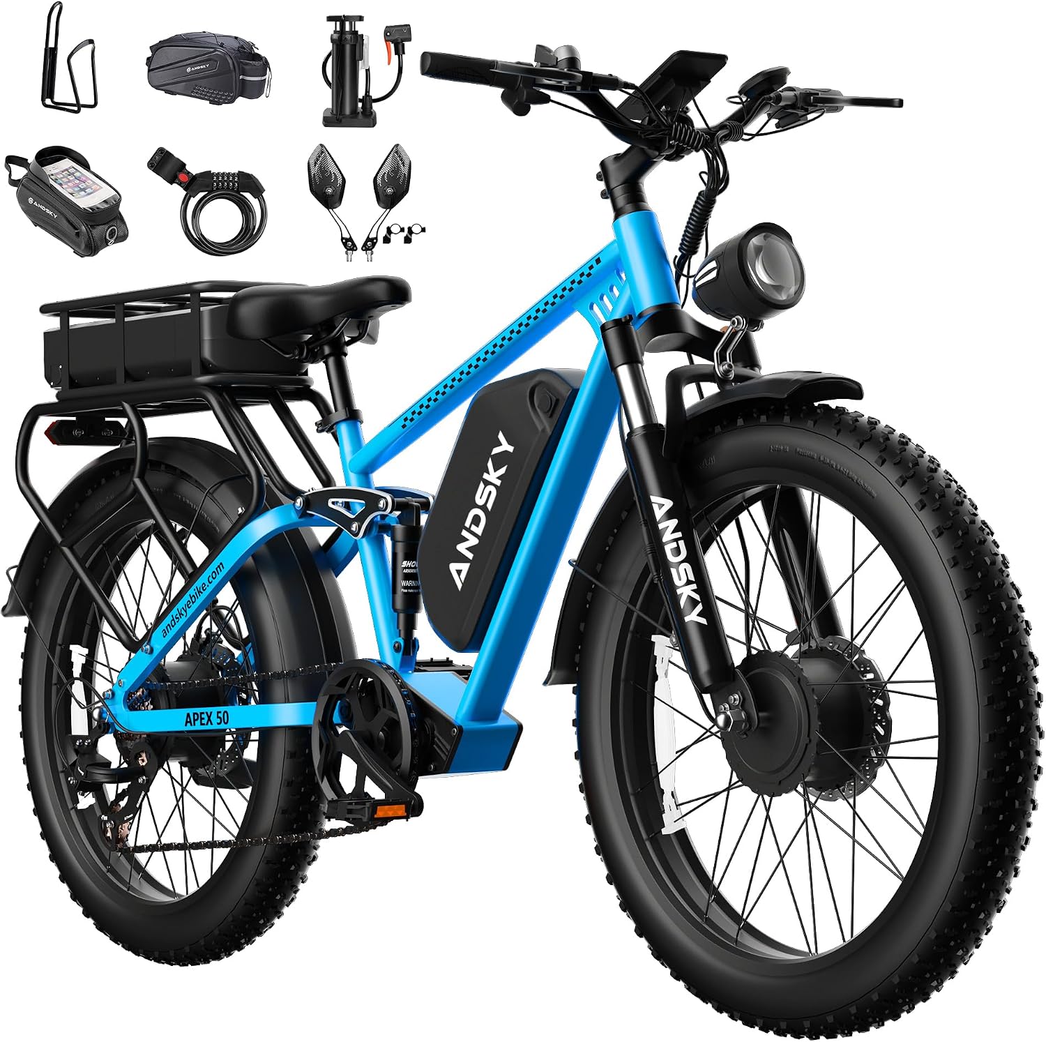 9000W Peak Dual Motor Electric Bike for Adults, 52V/48V 26' Fat Tire Full Suspension, 40-47MPH & 110 Miles, Hydraulic Brakes, UL2849