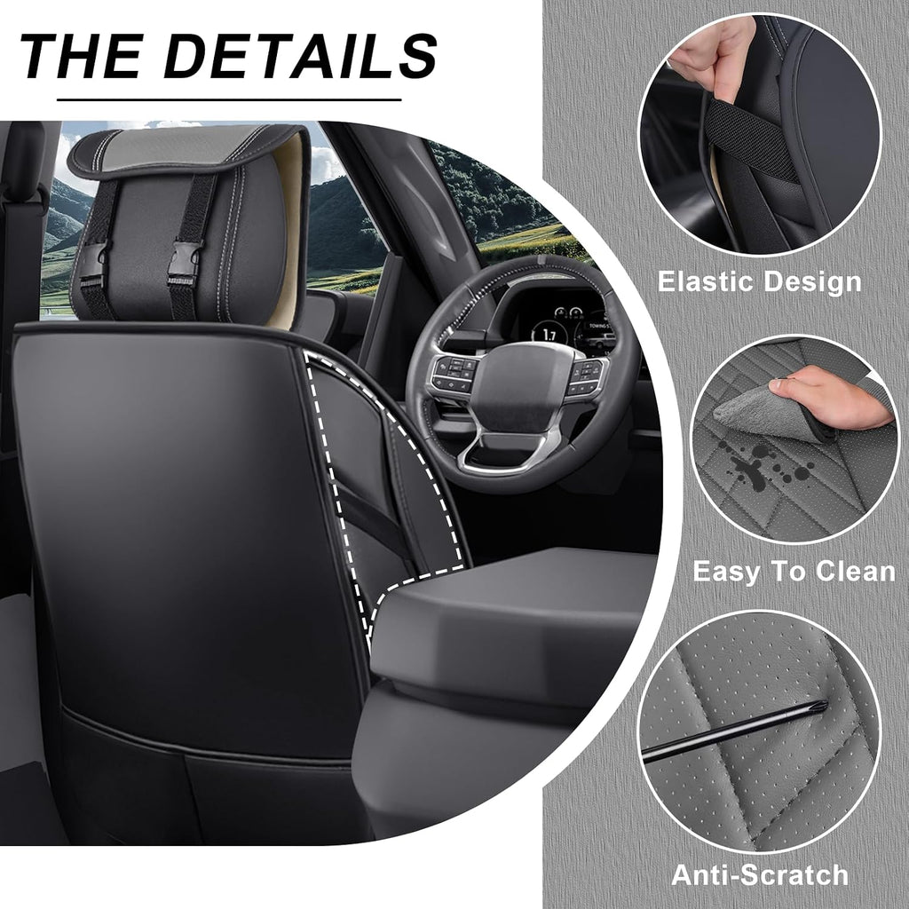 Dodge Ram Truck Seat Covers Custom for 2002-2026 1500 2002-2026 2500/3500 Crew Double Mega Quad Cab Bighorn Laramie Tradesman Classic Full Set Seat Covers Protectors(Standard 5 Seats/Black Gray)