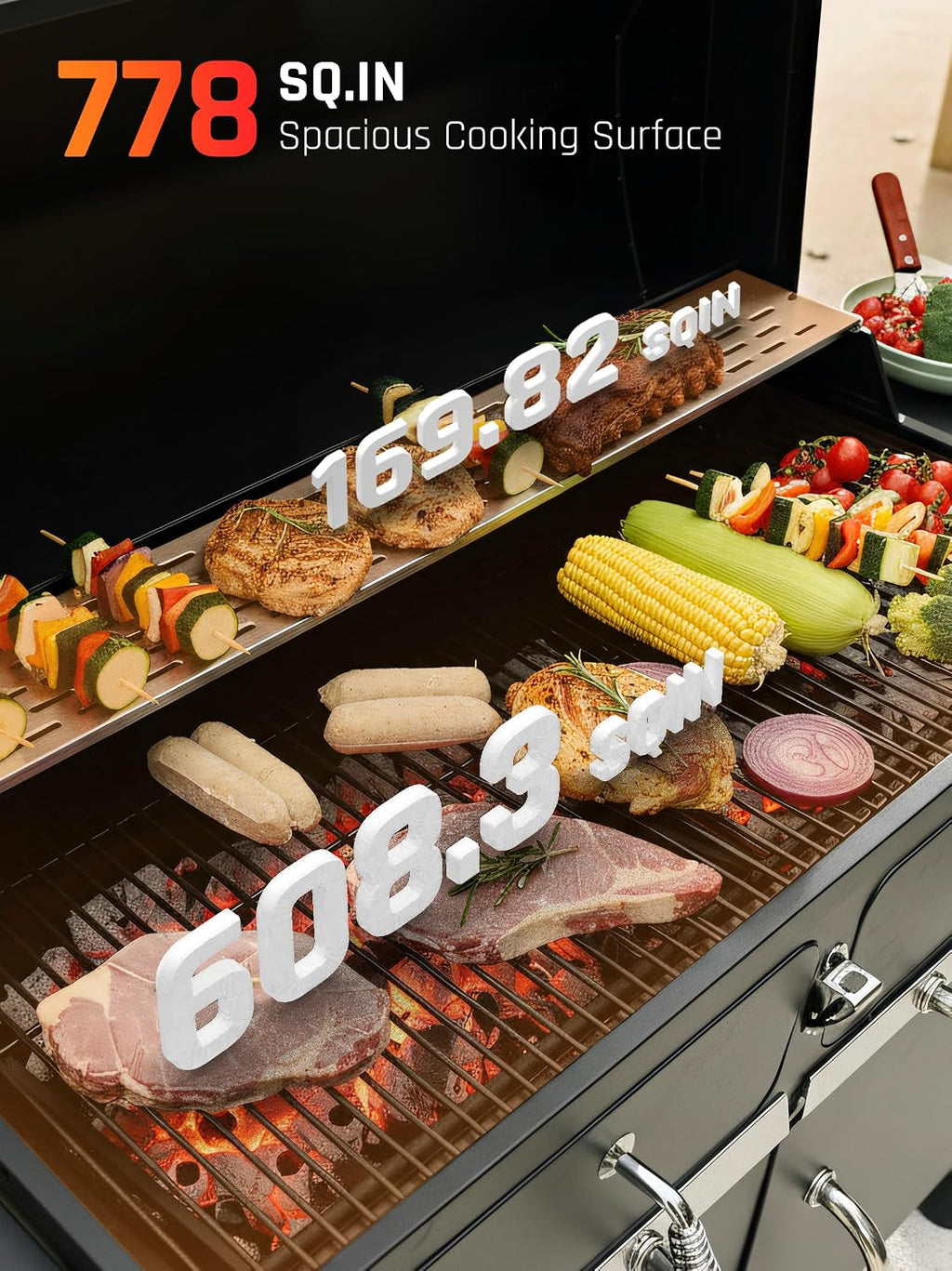 NATURAL EXPRESSIONS Charcoal Grills BBQ grill,36 in Large Smoker Grill with Dual-Zone Lifting Trays,Heavy Duty Charcoal Grill with Foldable Side Tables,Large Outdoor Grill for Backyard,BBQ,Party