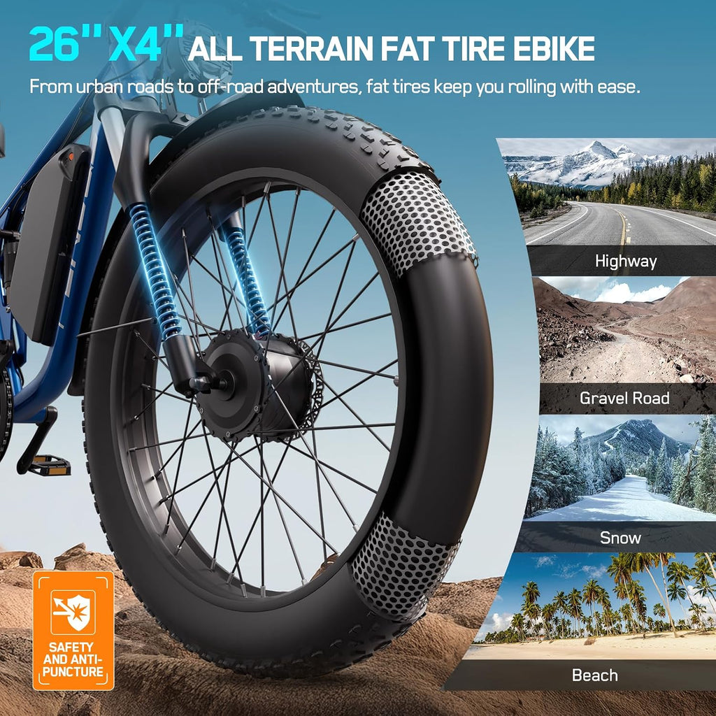 5000W Electric Bike for Adults, 45MPH Dual Motor Ebike 52V 23AH 1196WH E Bike 100 Miles Long Range Bicycle Full Suspension 26' Fat Tire Off Road for Men Dual Hydraulic Disc Brake Ebike