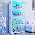 BROTTAR Display Cabinet with Glass Doors, 4-Tier Curio Cabinet with 3 Color Lights for Collectibles, Glass Display Case with Human Body Sensor, Bookcase with 4 Shelves, Storage Cabinets, White