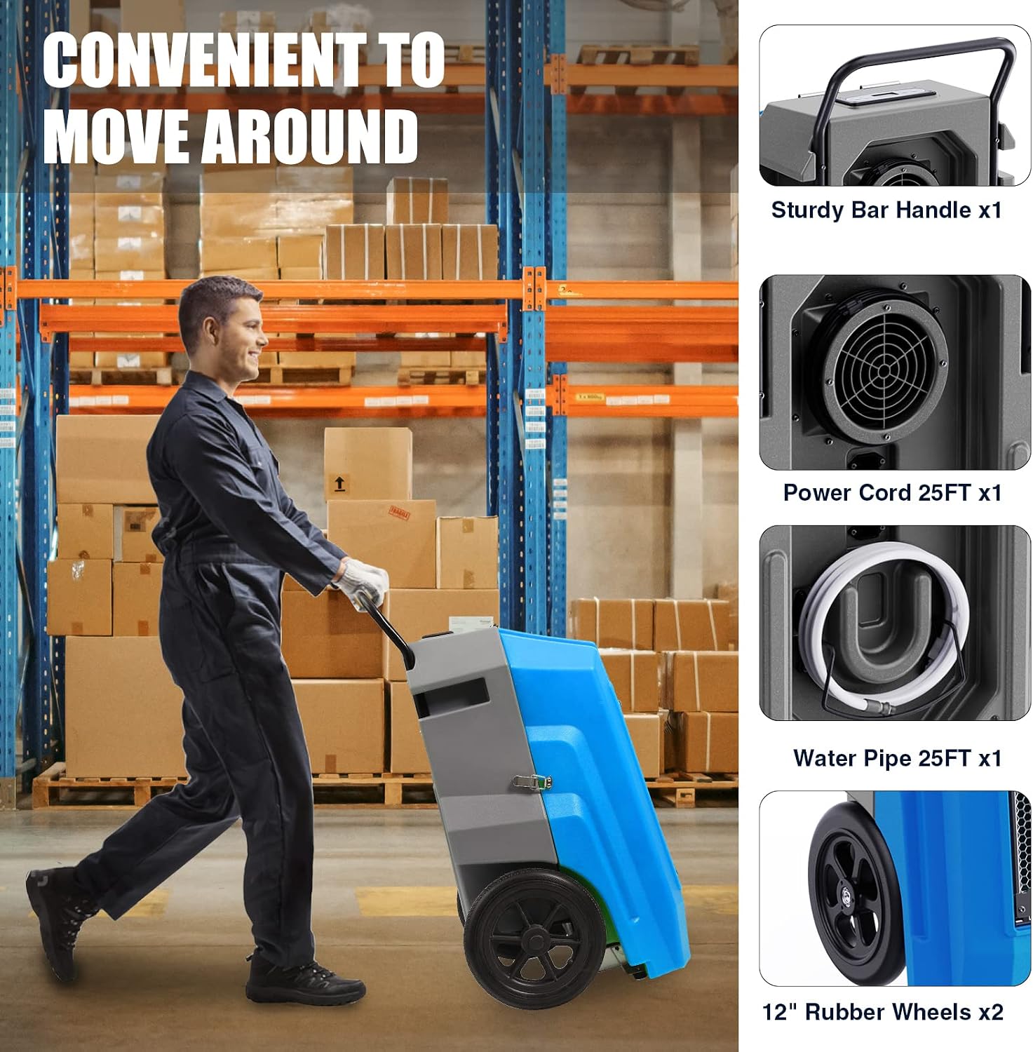 MOUNTO 180Pints Commercial Dehumidifier with Pump and Drain Hose, LGR Portable Dehumidifier with wheels for Home, Basements, Garages, and Job Sites.