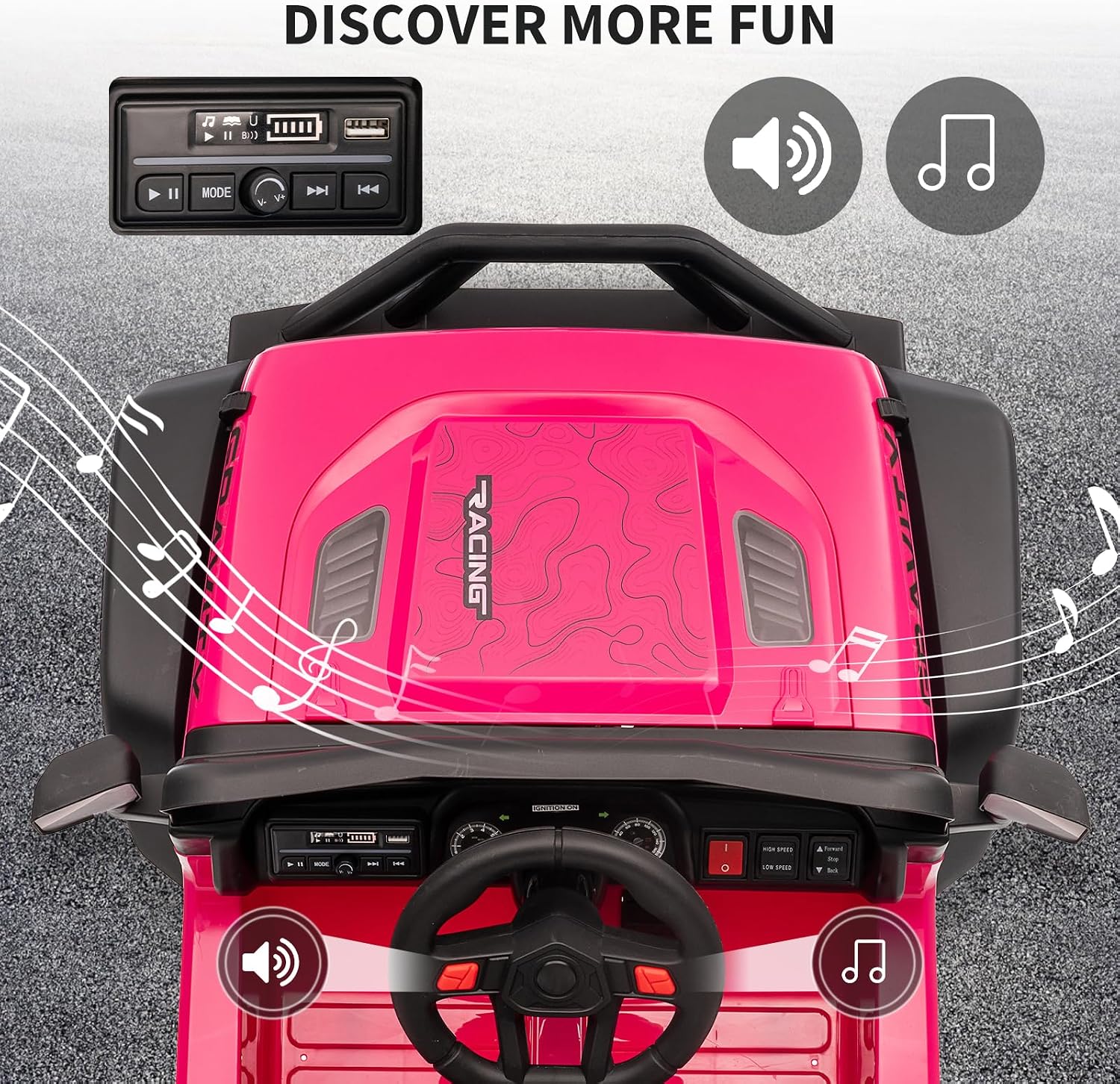 GarveeLife 12V Kids Ride on Car Truck, Kids Electric Vehicles Car Ride on Toy Extra Wide Seat and Legroom for Toddlers with Remote Control, 3 Speeds, LED Light, Music, USB for Children 3-6 Years, Rosy