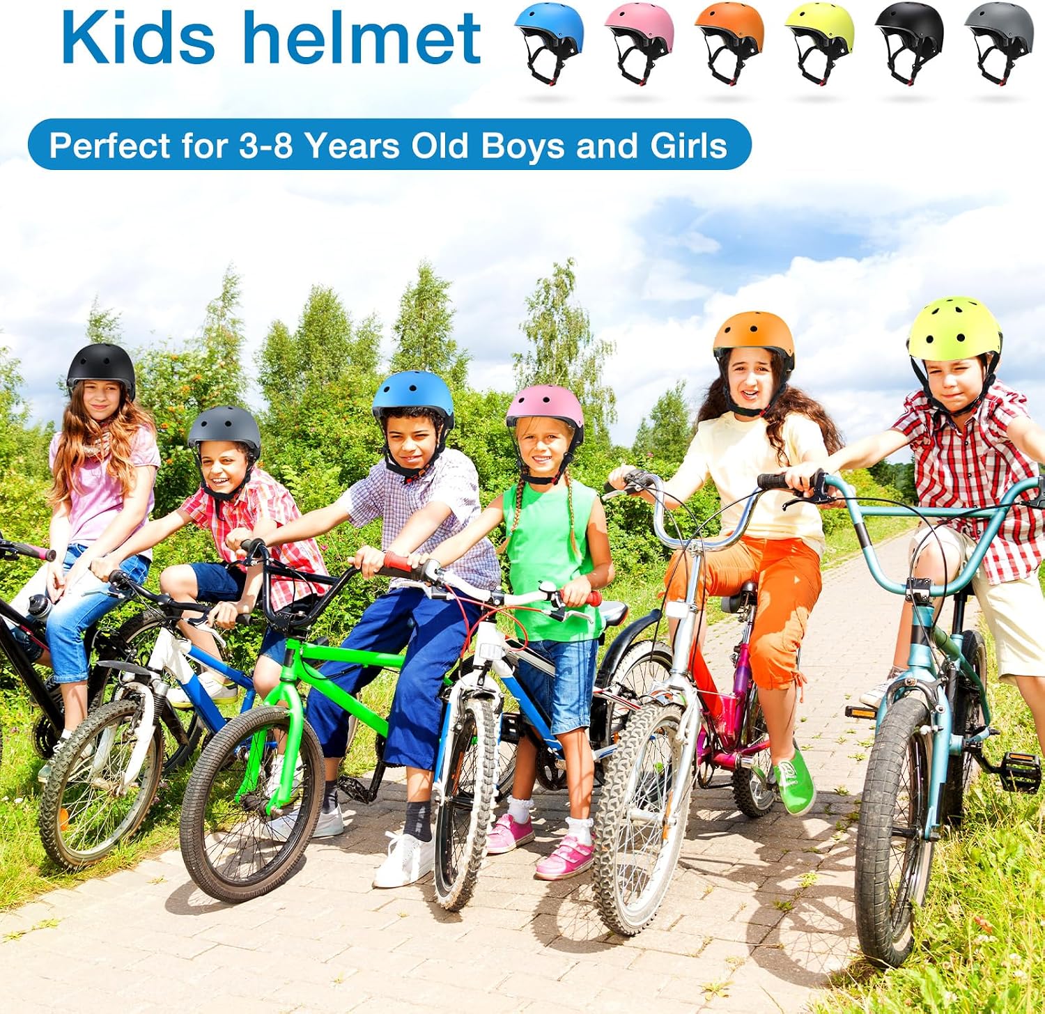 Kingdder 6 Pack Kids Bike Helmets Bulk, CPSC Certified Toddler Helmet Multi-Color Adjustable Safety for Boys Girls Ages 3-8, Child Bicycle Skateboard Scooter Roller Skating Outdoor Sports
