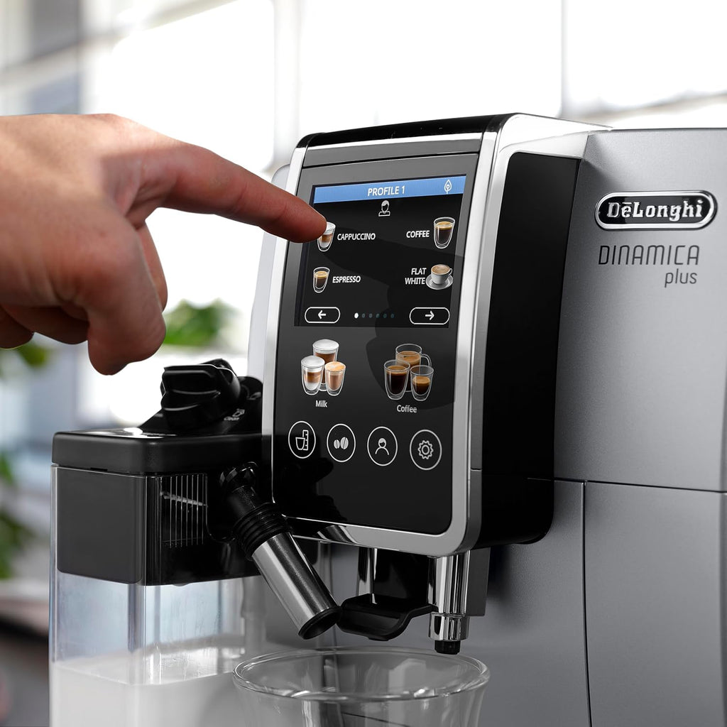 De'Longhi Dinamica Plus Fully Automatic Espresso Machine - Brew Personalized Coffee for up to 4 User Profiles, 24+ Recipes, Built in Grinder & Automatic Milk Steam Wand with 3 Frother Modes