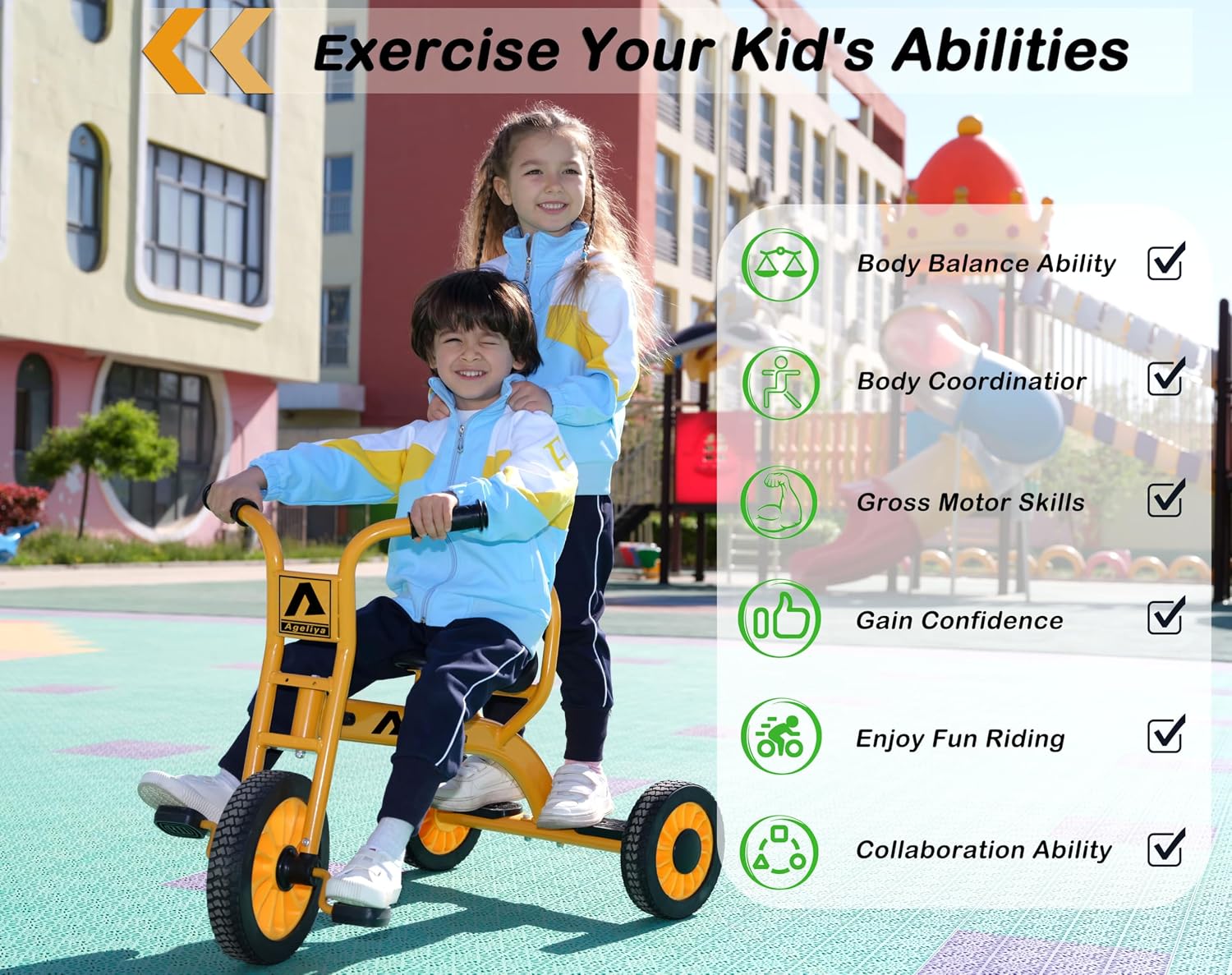 Kids Tricycle for Preschool Ages 3+, Ideal Outdoor Playground & Daycare Yard Trike, Durable Metal Pedal Trike, Sturdy Carbon Steel Frame, Solid Rubber Wheels, for Boys and Girls