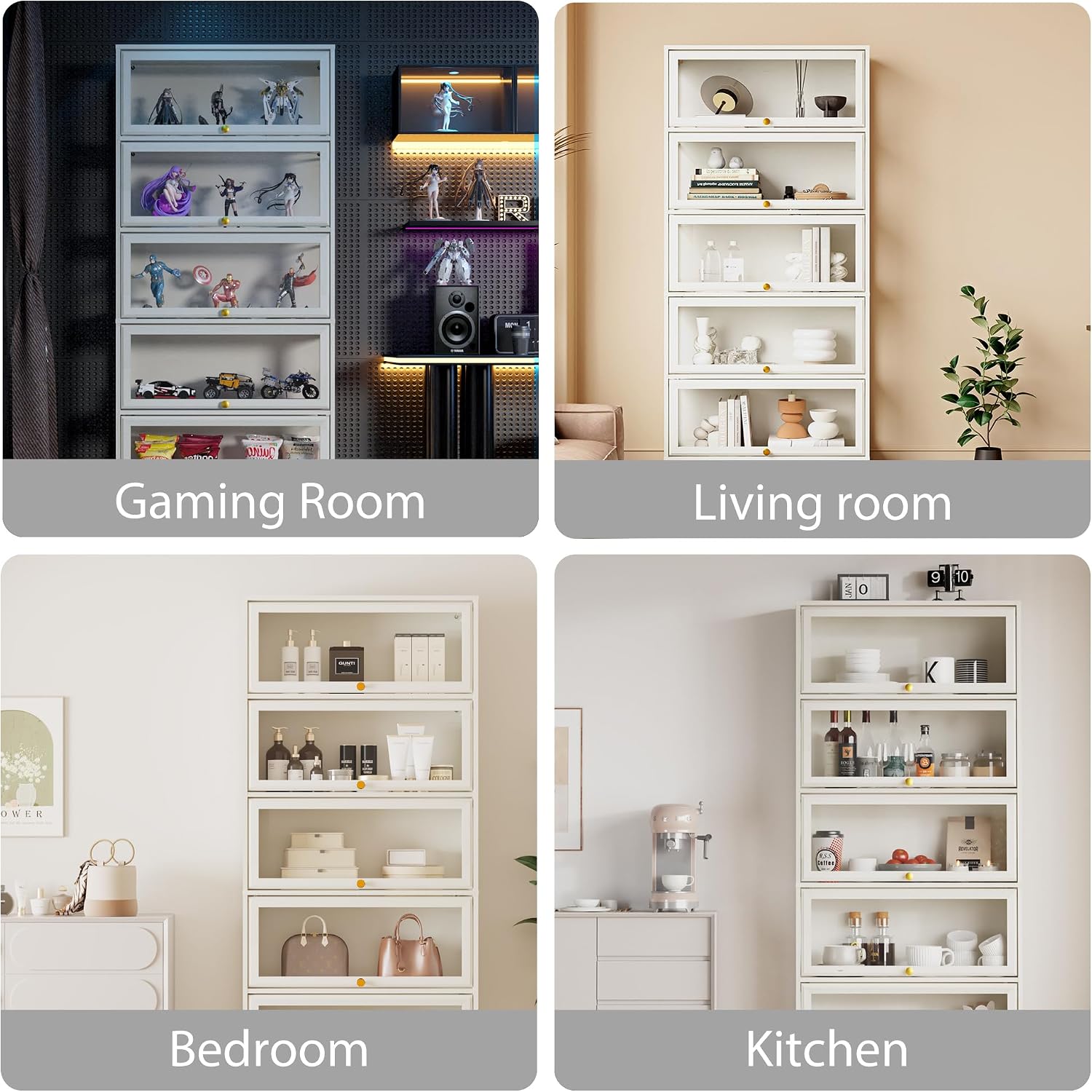 Display Cabinet with Acrylic Glass Doors,5-Tiers Curio Cabinet with LED Lighting for Collectibles, Collectibles Toy Organizers Rack & Display Shelf Display Case Storage Cabinet, White