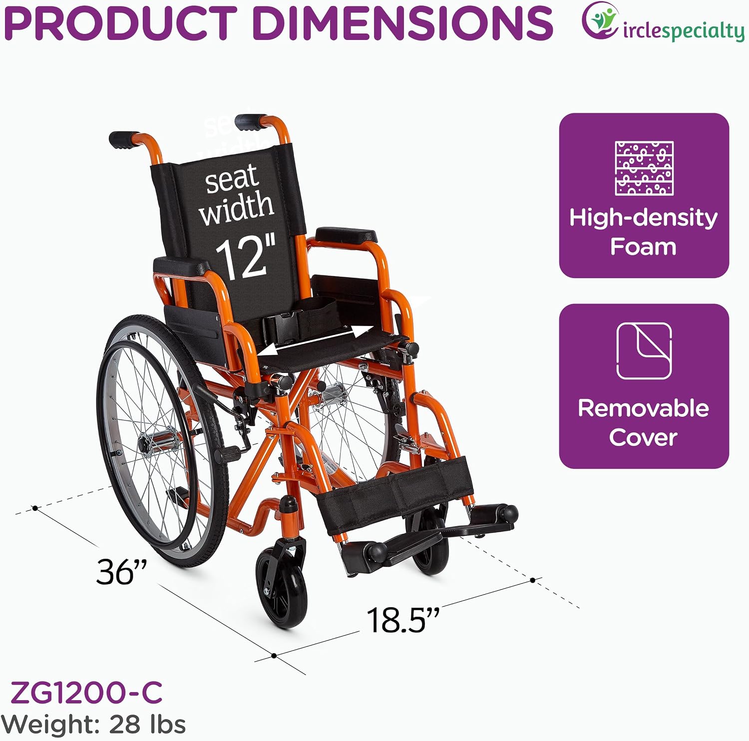 Ziggo 12' Seat Width Pediatric Wheelchair for Kids & Children, Lightweight, Manual Folding Wheelchair w/Safety Belt, Swing-Away Foot Support w/Straps, Desk Length Arm Rests, Free Cushion Accessory