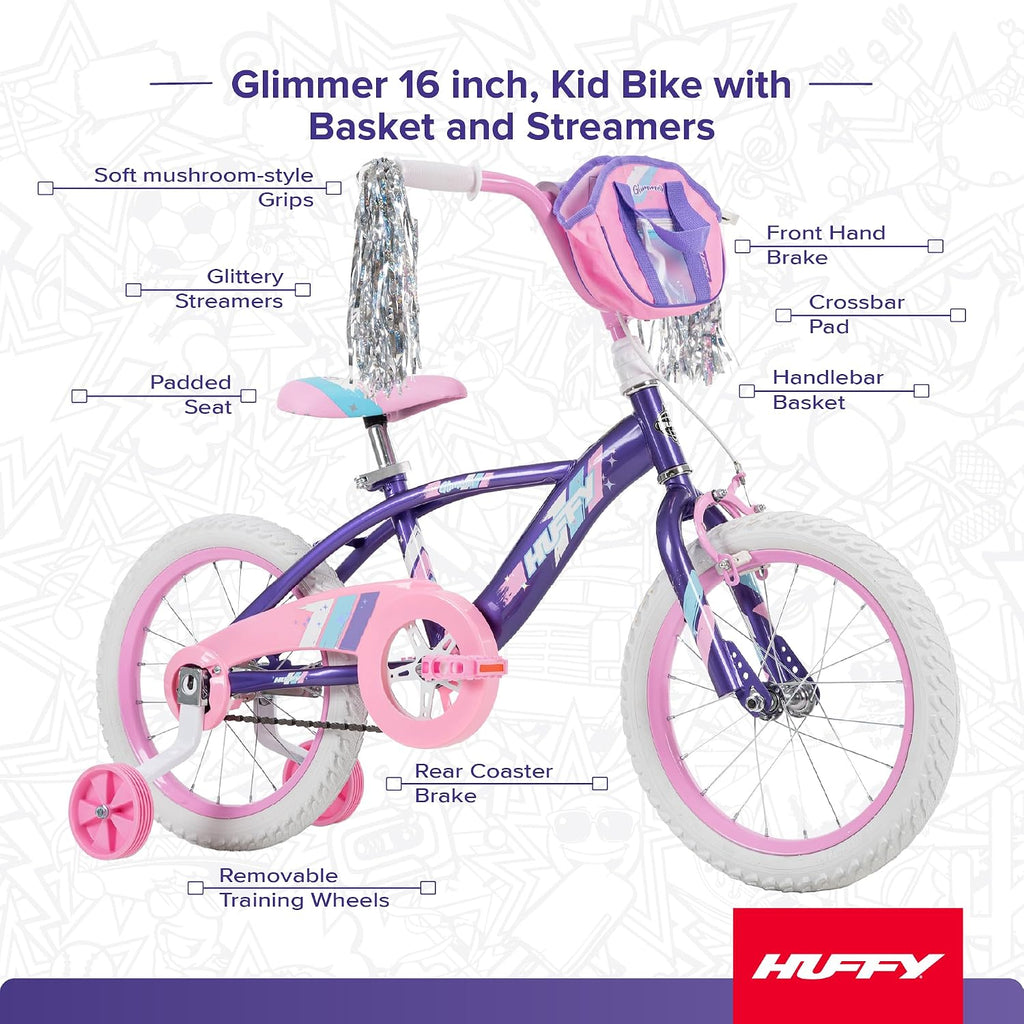Huffy Kids 12/16 Inch Bikes, Multiple Color Options Available, Ideal for Ages 3+ Years Old, EZ Build Assembly, Removable Training Wheels, Chain Guard for Safety, Fun and Playful Designs