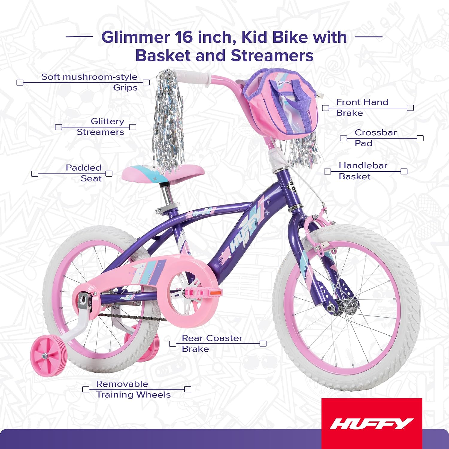 Huffy Kids 12/16 Inch Bikes, Multiple Color Options Available, Ideal for Ages 3+ Years Old, EZ Build Assembly, Removable Training Wheels, Chain Guard for Safety, Fun and Playful Designs