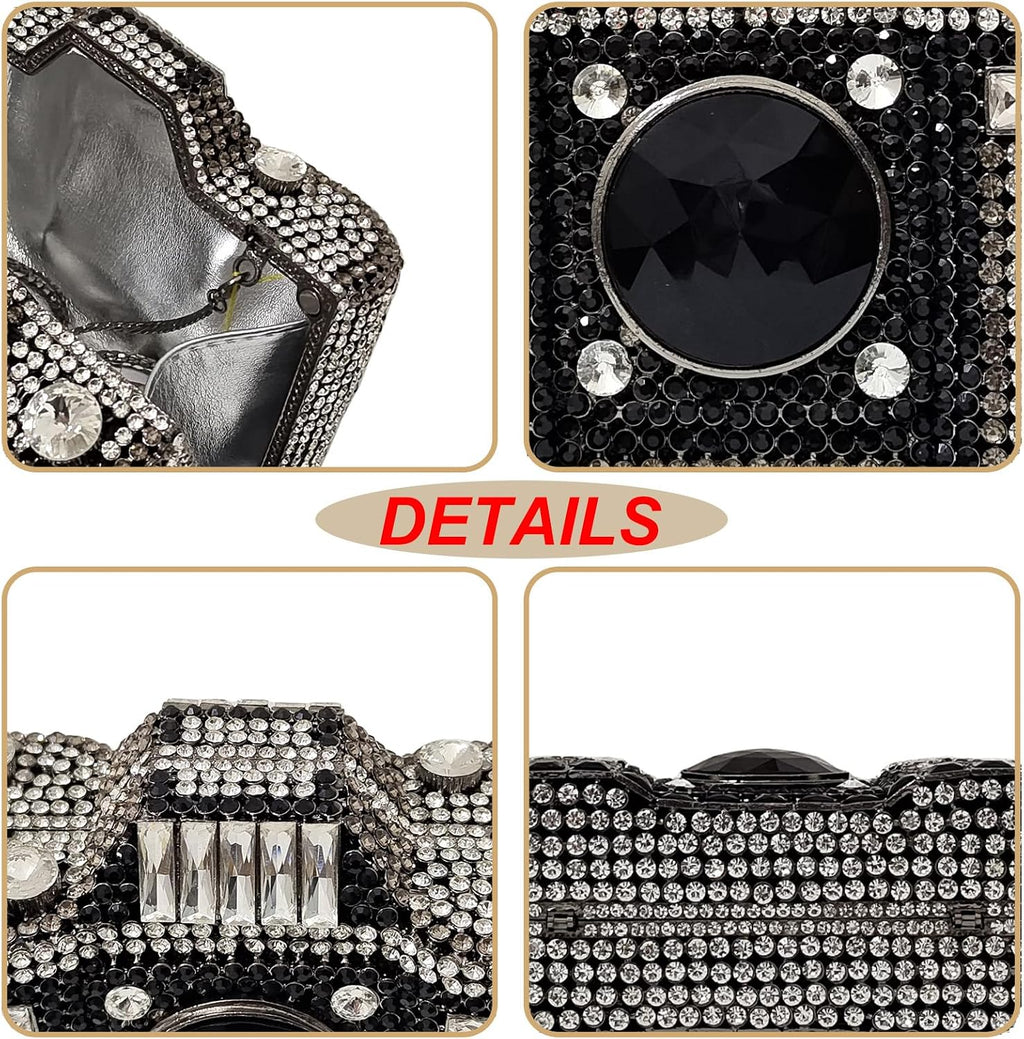 HUANG ZHUANG Cute Camera Shape Crystal Clutch Purse Mini Rhinestone Evening Bag Wedding Handbag Party Women Purse
