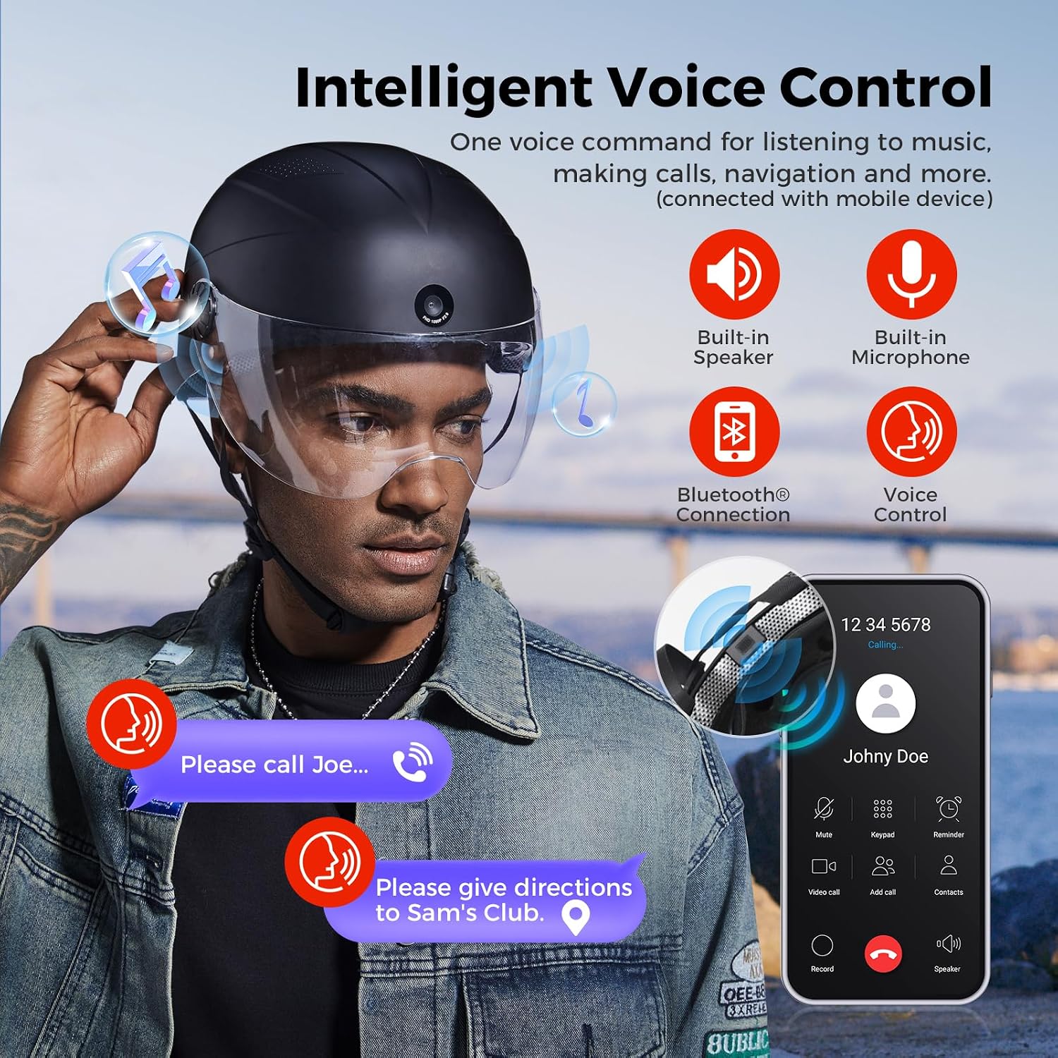 DC Smart Bike Helmet with Cameras Dual HD Front & Rear Video Recorder for Ebike & Electric Scooter, Bluetooth App Control Action Cam Helmet, CPSC Certified (Black)