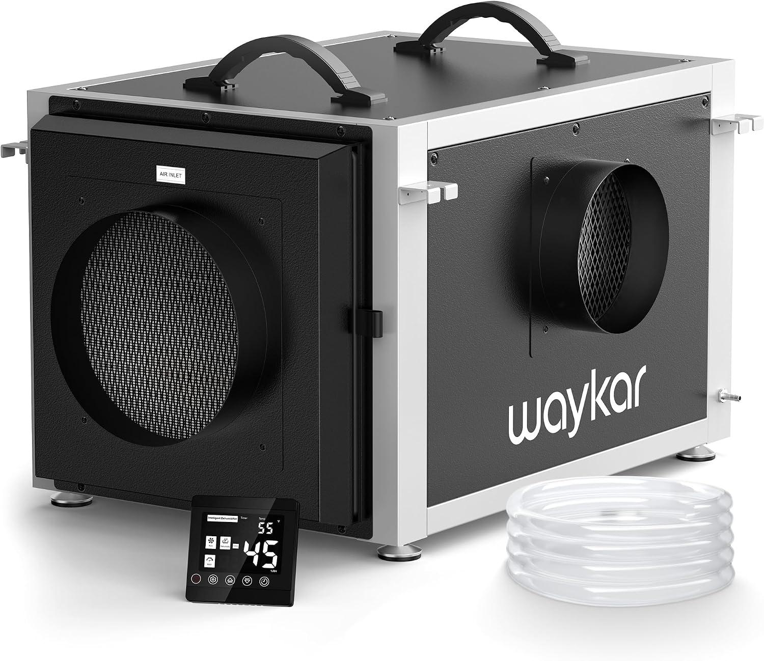 Waykar 158 Pints Crawl Space Dehumidifier with Remote Control and Pump, Dual Duct HVAC Commercial Whole-House Dehumidifier for Basement, Industry Water Damage Unit - 5-Year Quality Coverage