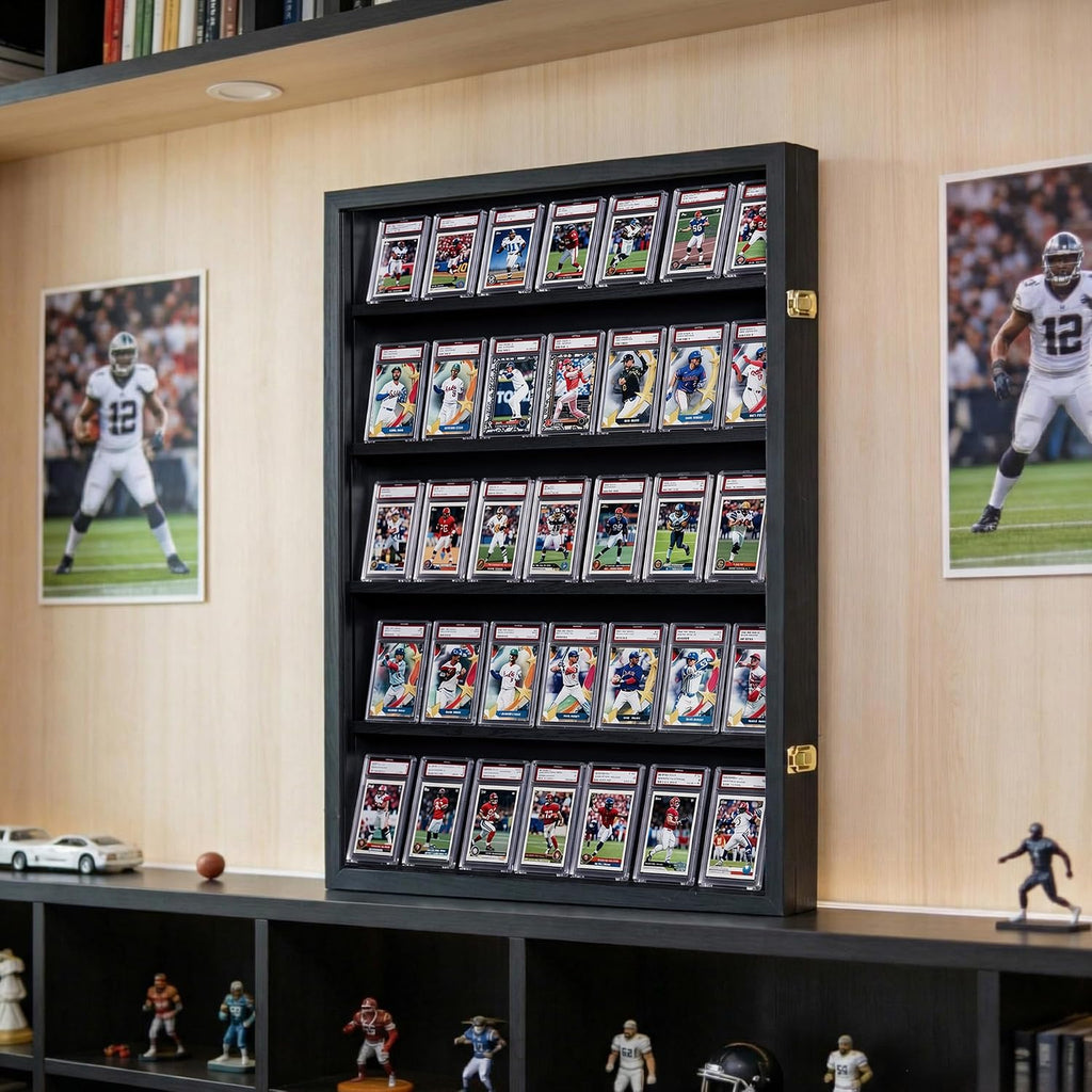35 Baseball Card Display Case - Graded Sports Card Frame with 98% UV Protection, Lockable Wall Mount for PSA BGS Trading Cards, Football Basketball Hockey Collector Holder (3 Packs)