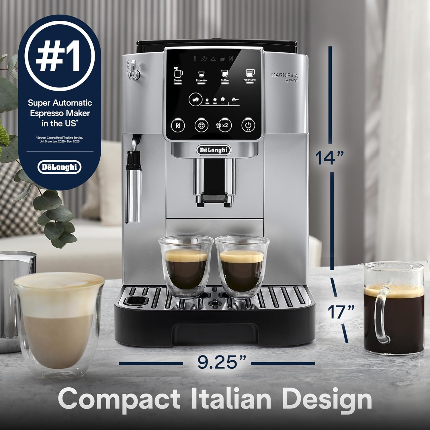 De'Longhi Magnifica Start Automatic Espresso Machine with Manual Milk Frother & Built in Grinder - 3 One-Touch Recipes, Easy-to-Clean, Home Barista Coffee Maker for Lattes, Cappuccino, Iced Coffee