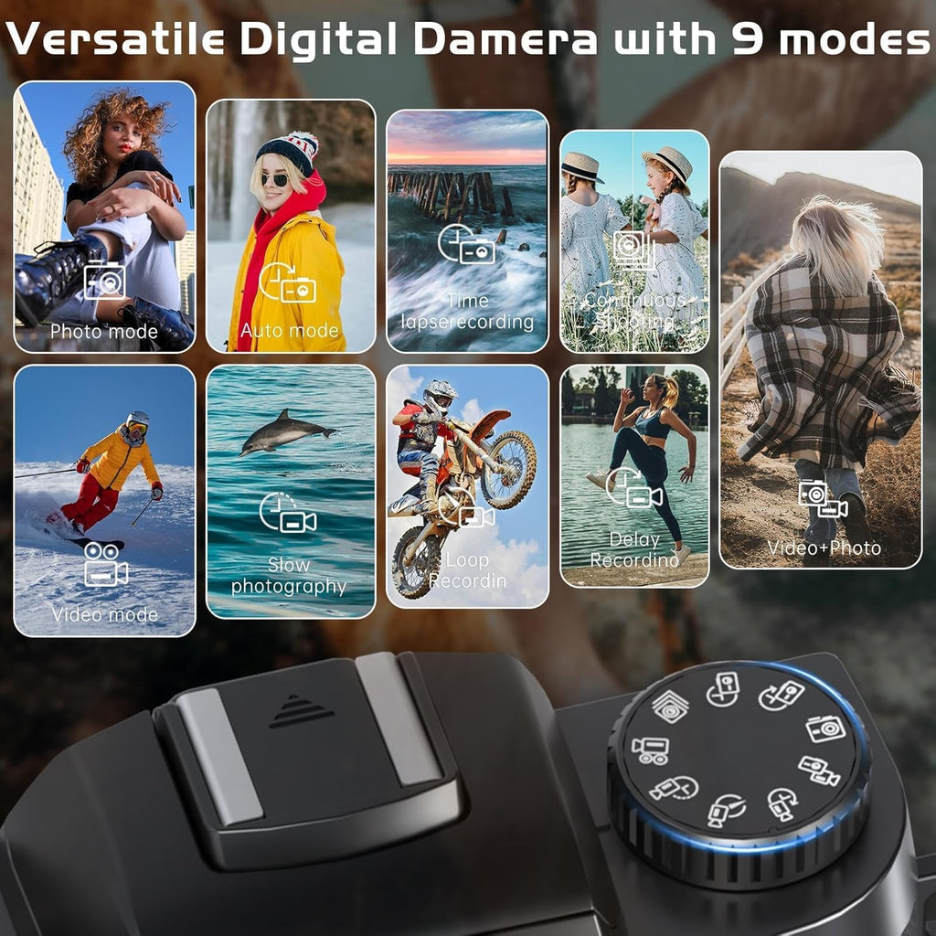 8K Digital Camera for Photography, WiFi & 4' Touch Screen Vlogging Camera for YouTube with Dual-Lens, 64MP Vlog Cameras 16X Digital Zoom with 32GB TF Card, 3000mAh Battery, Lens Hood, Black