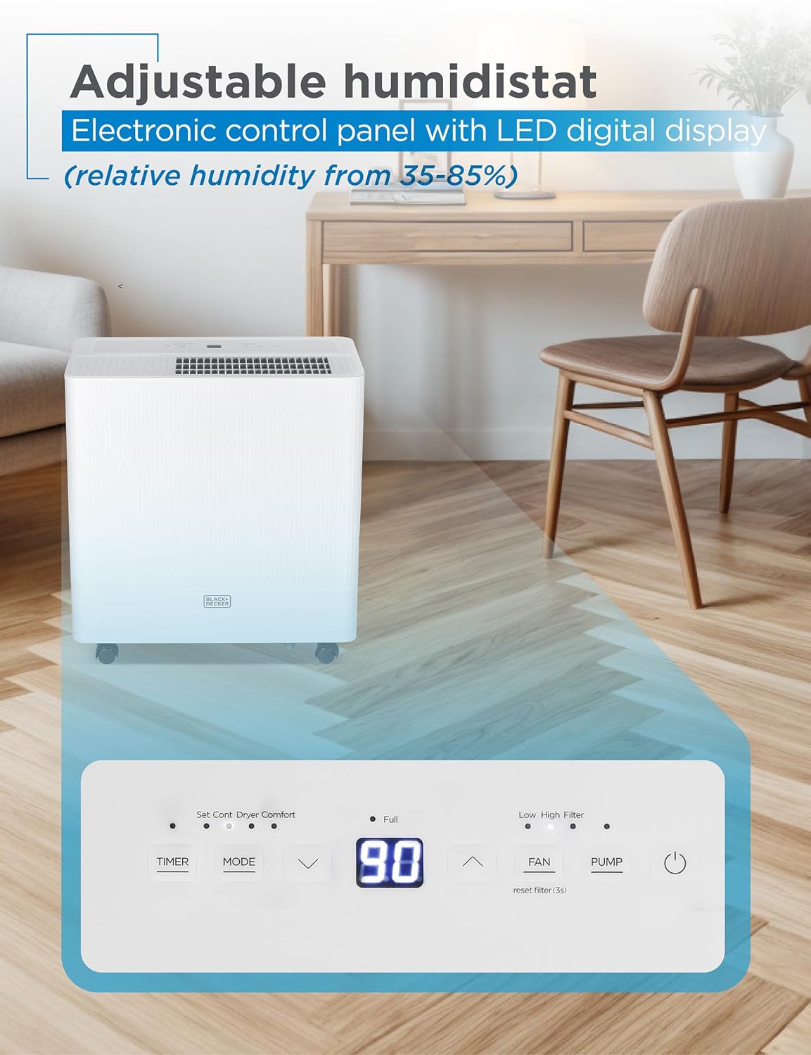 BLACK+DECKER Portable Dehumidifier, Extracts 22.27-Pint Per 24-Hours, Dehumidifier for Home up to 1500 Sq. Ft. Coverage, 6.8-Pint Bucket, Energy Star 6.0 Certified, BDM22WCDA, White