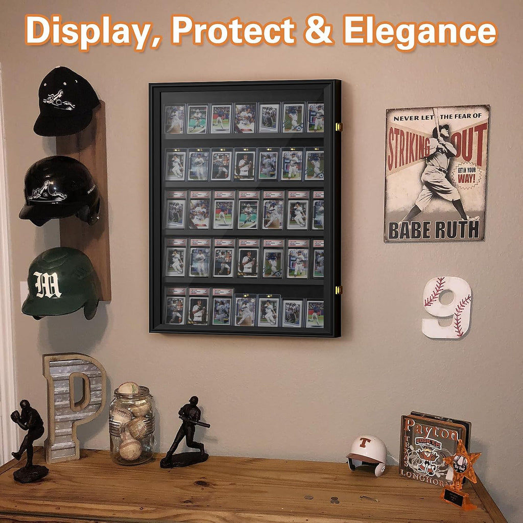 2 Pack Baseball Card Display Case, 36 Graded Card Display Frame Lockable, Trading Card Display with UV Protection Sports Card Display Case for Baseball Cards, Football Cards, Sports Cards