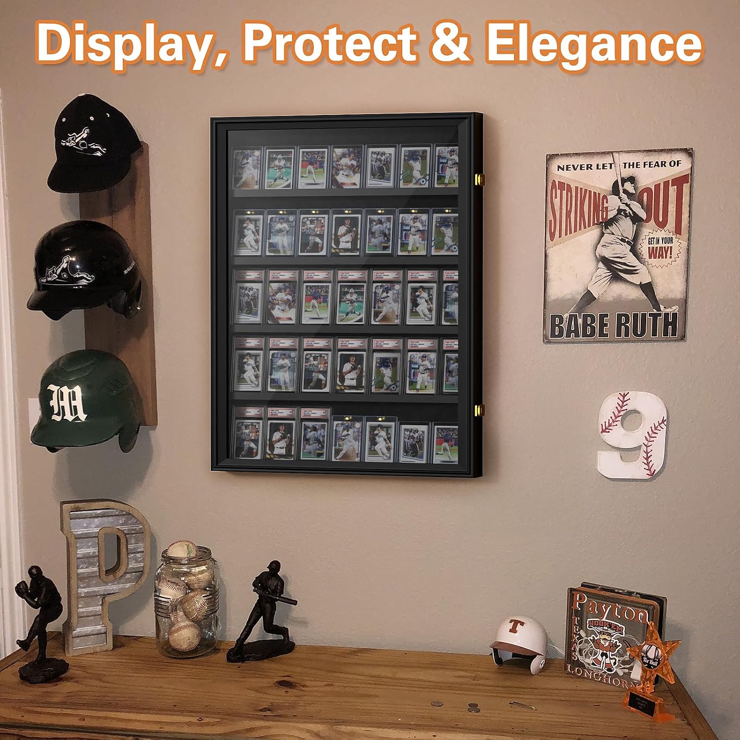 2 Pack Baseball Card Display Case, 36 Graded Card Display Frame Lockable, Trading Card Display with UV Protection Sports Card Display Case for Baseball Cards, Football Cards, Sports Cards